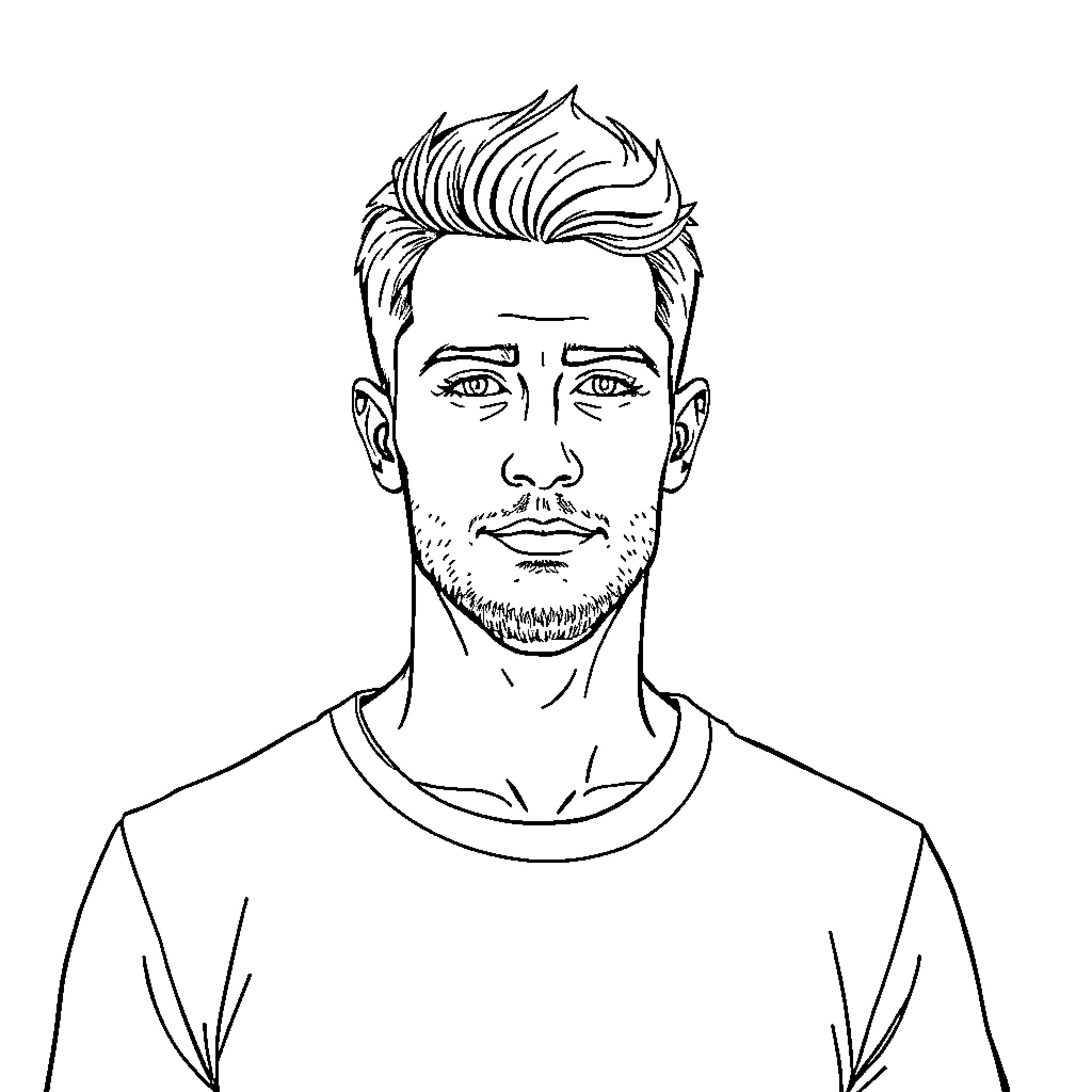 Man with serious expression in casual outfit Coloring Page (free black-and-white line drawing printable PDF for all, from beginners to advanced learners, including children, teens, adults, and seniors)