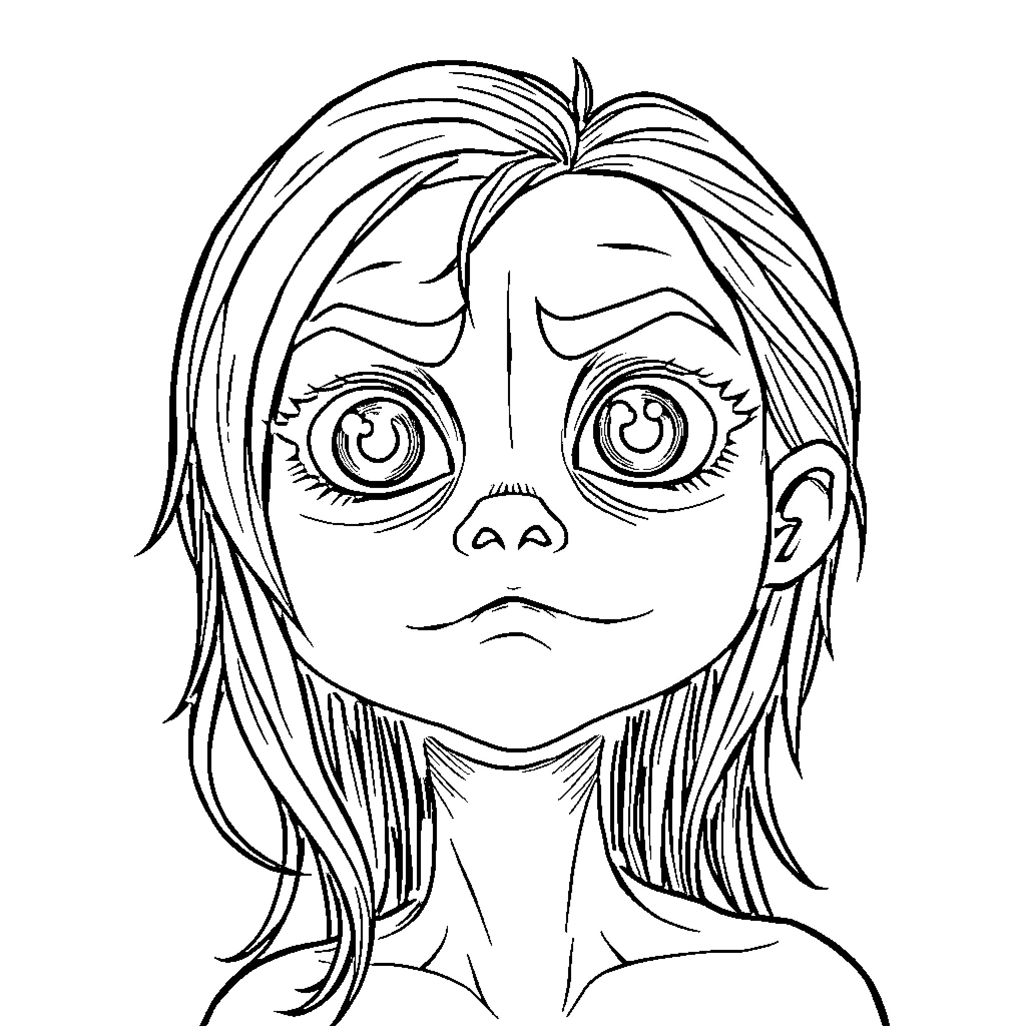 Face of a Sad and Concerned Person Coloring Page (free black-and-white line drawing printable PDF for all, from beginners to advanced learners, including children, teens, adults, and seniors)