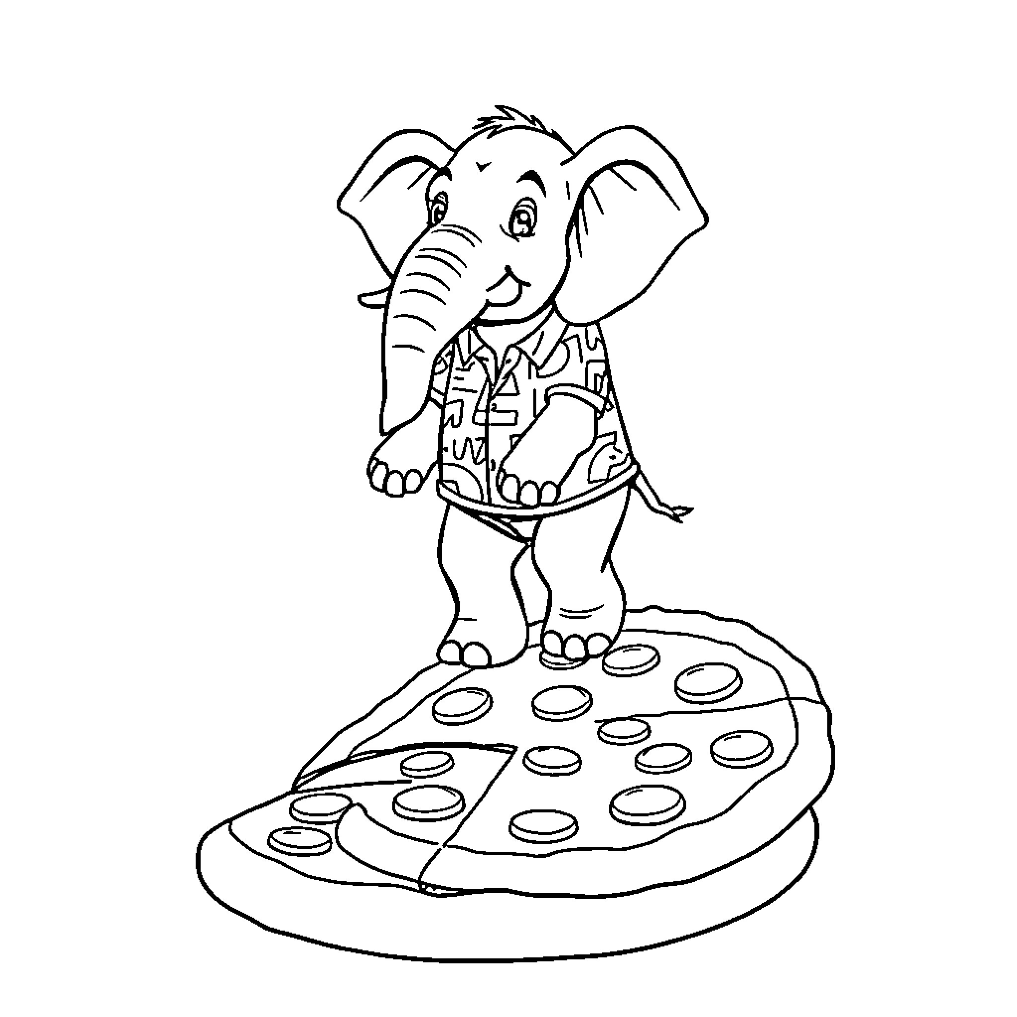 Elephant playing on a colorful patterned platform Coloring Page (free black-and-white line drawing printable PDF for all, from beginners to advanced learners, including children, teens, adults, and seniors)