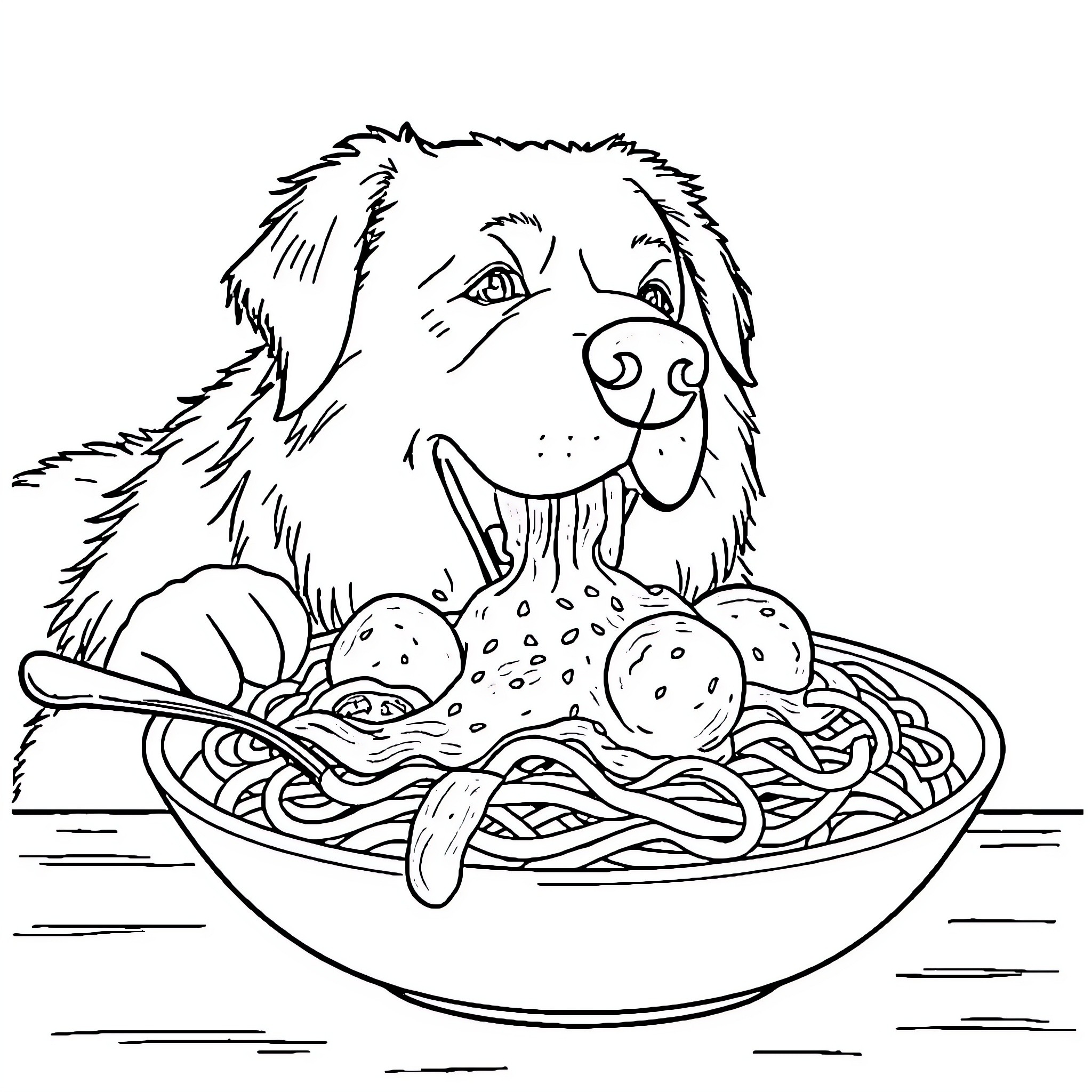 Great Pyrenees enjoying a hearty meal Coloring Page (free black-and-white line drawing printable PDF for all, from beginners to advanced learners, including children, teens, adults, and seniors)