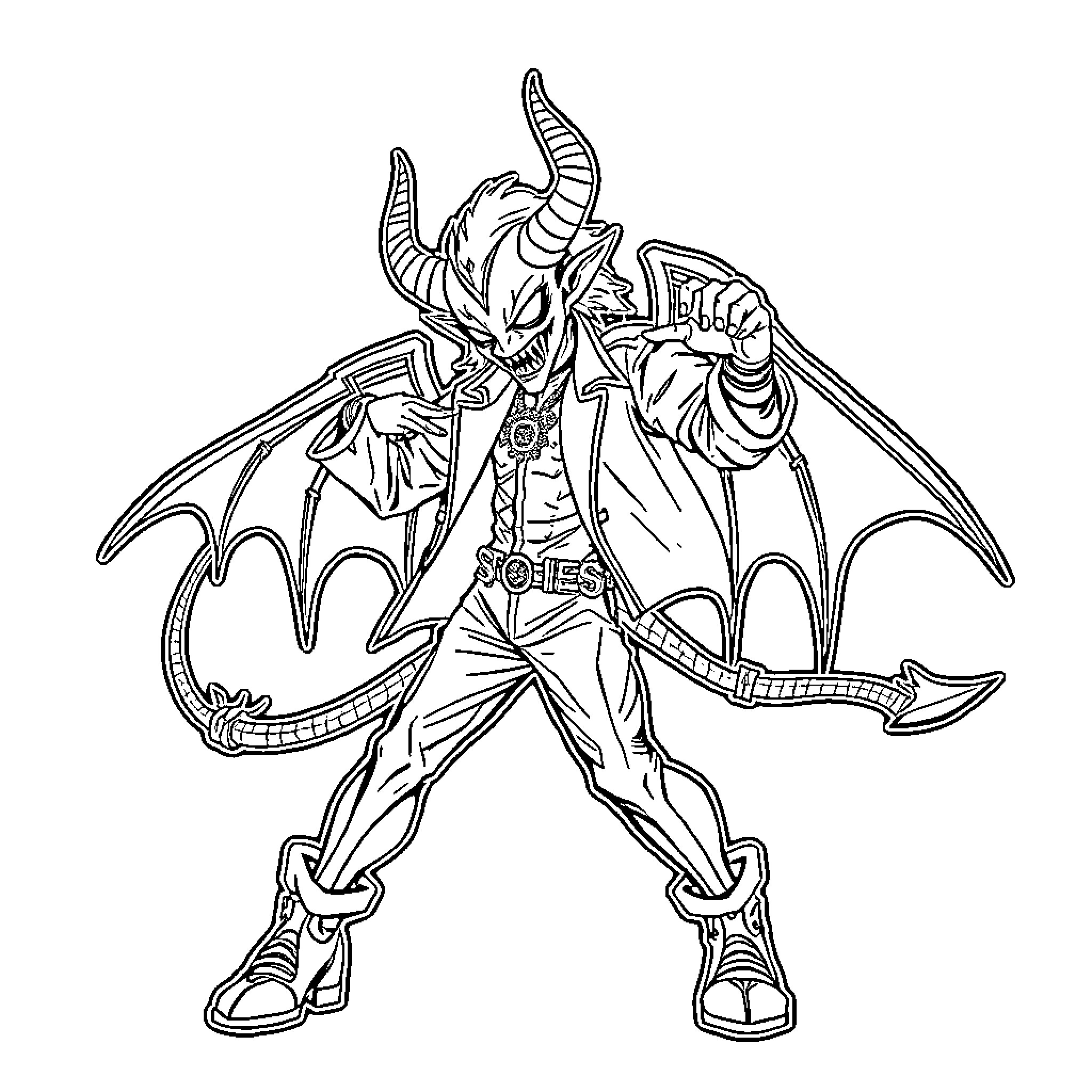 Kpop Demon Warrior in Detailed Costume Coloring Page (free black-and-white line drawing printable PDF for all, from beginners to advanced learners, including children, teens, adults, and seniors)