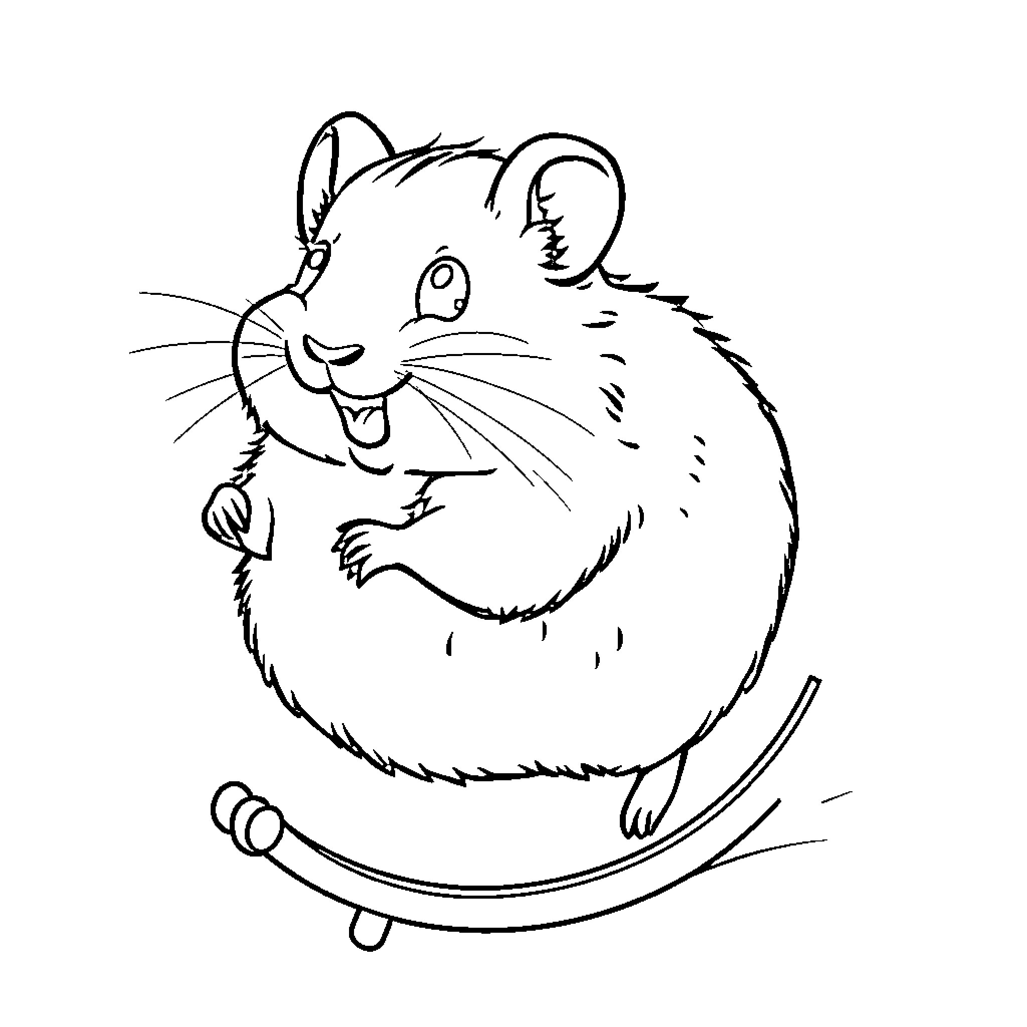 Hamster playing on a seesaw Coloring Page (free black-and-white line drawing printable PDF for all, from beginners to advanced learners, including children, teens, adults, and seniors)