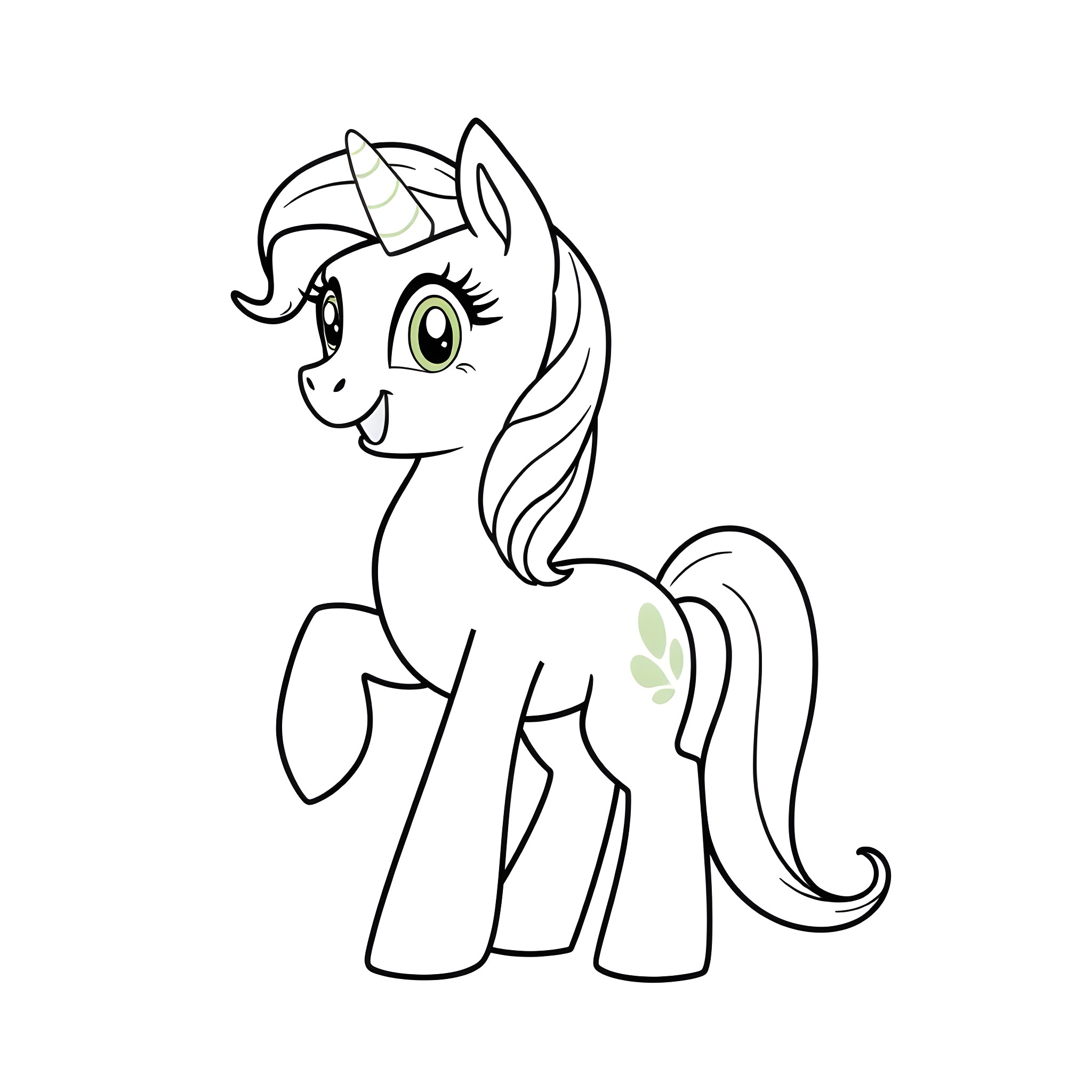 Zipp the Friendly Pony Coloring Page (free black-and-white line drawing printable PDF for all, from beginners to advanced learners, including children, teens, adults, and seniors)