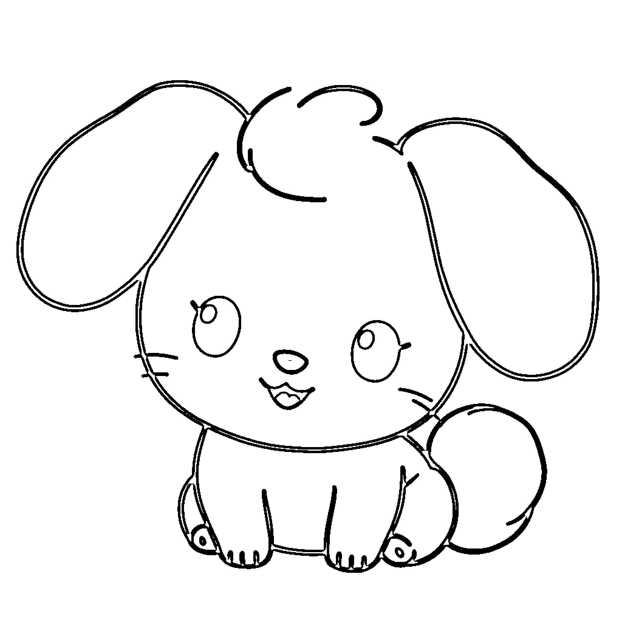 Cinnamoroll sitting with a cheerful expression Coloring Page (free black-and-white line drawing printable PDF for all, from beginners to advanced learners, including children, teens, adults, and seniors)