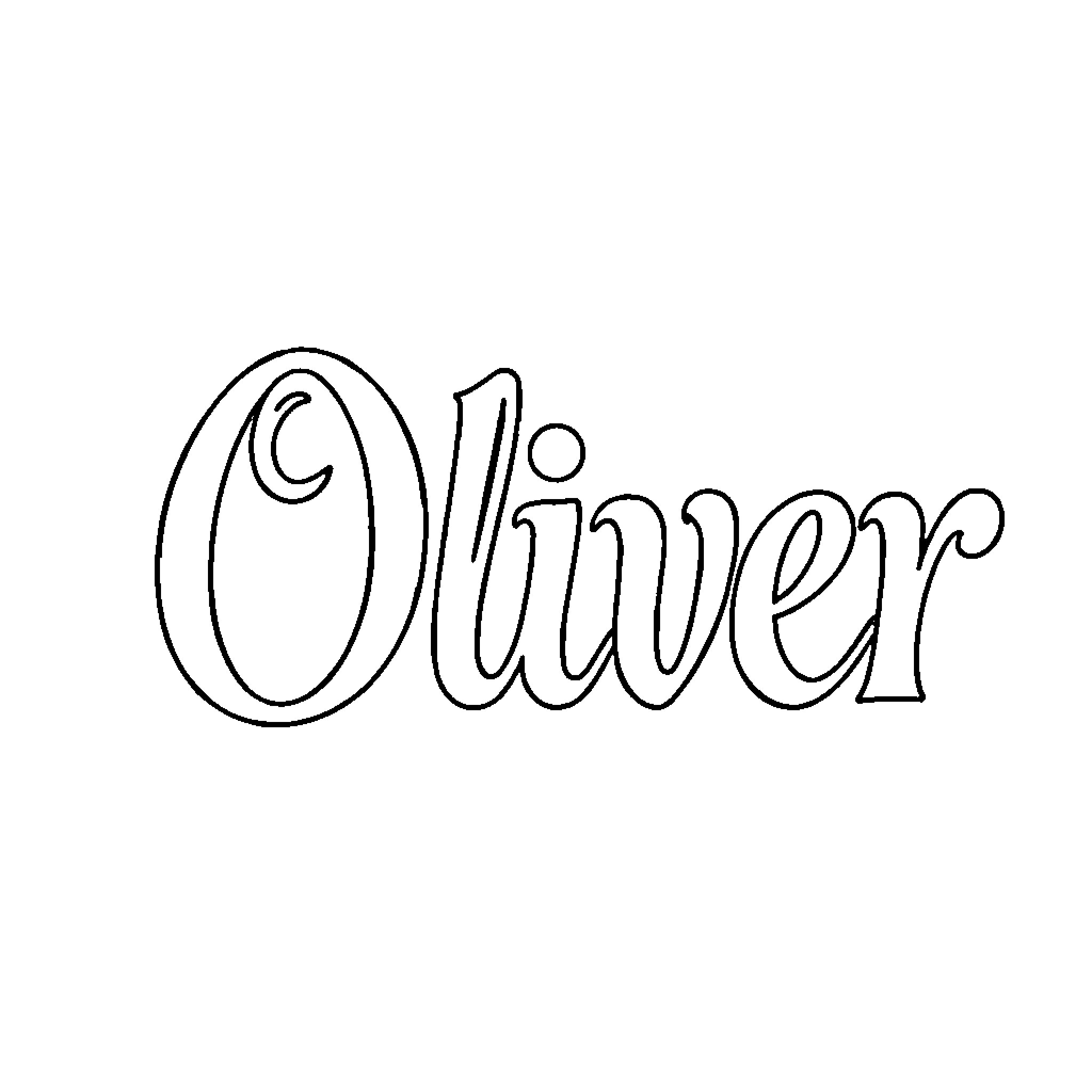 Oliver's name carved in ornamental design Coloring Page (free black-and-white line drawing printable PDF for all, from beginners to advanced learners, including children, teens, adults, and seniors)