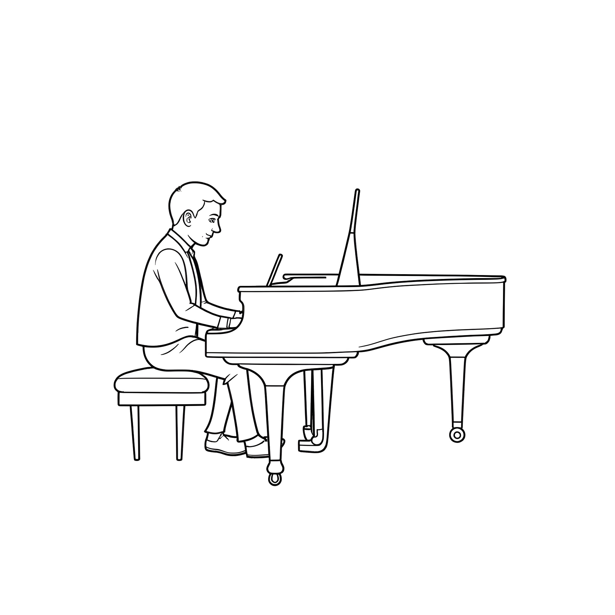 Hans Zimmer playing piano in performance Coloring Page (free black-and-white line drawing printable PDF for all, from beginners to advanced learners, including children, teens, adults, and seniors)