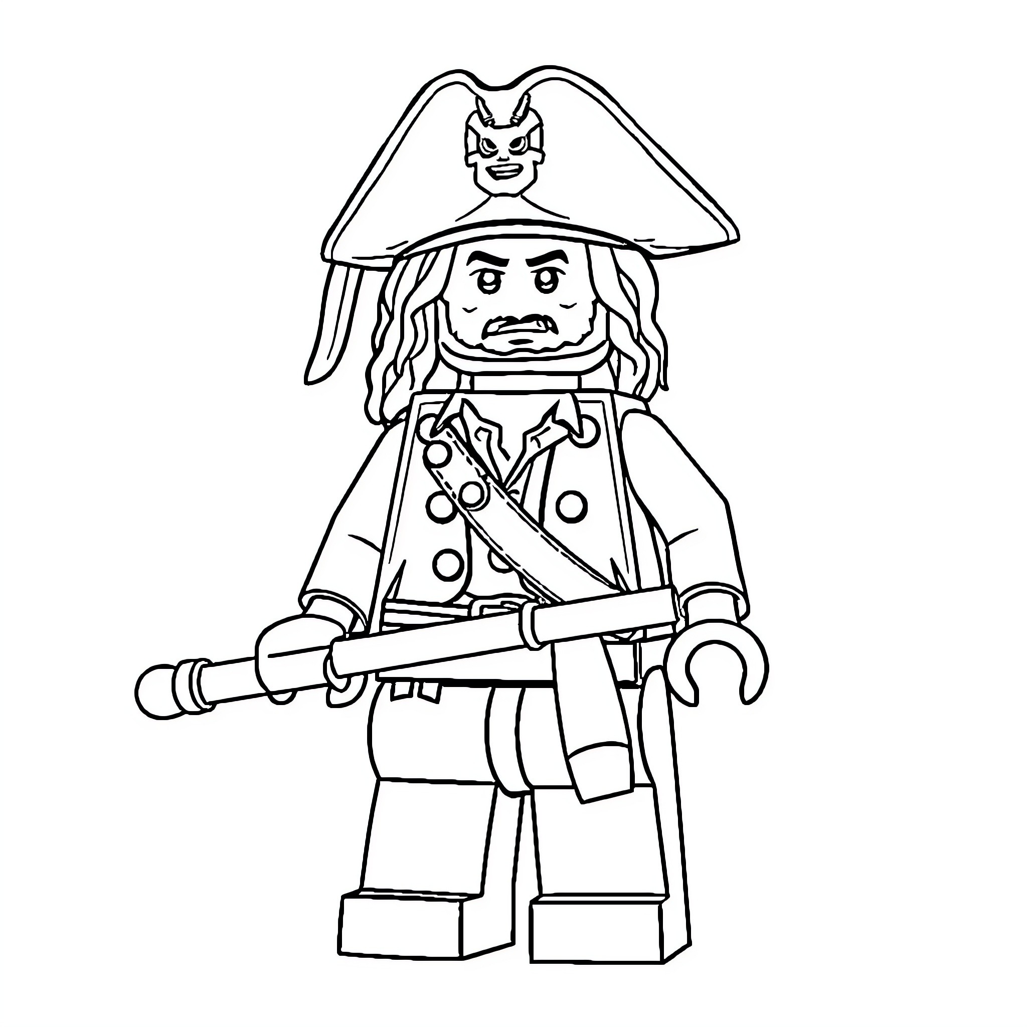 Will Turner as a pirate with sword and hat Coloring Page (free black-and-white line drawing printable PDF for all, from beginners to advanced learners, including children, teens, adults, and seniors)