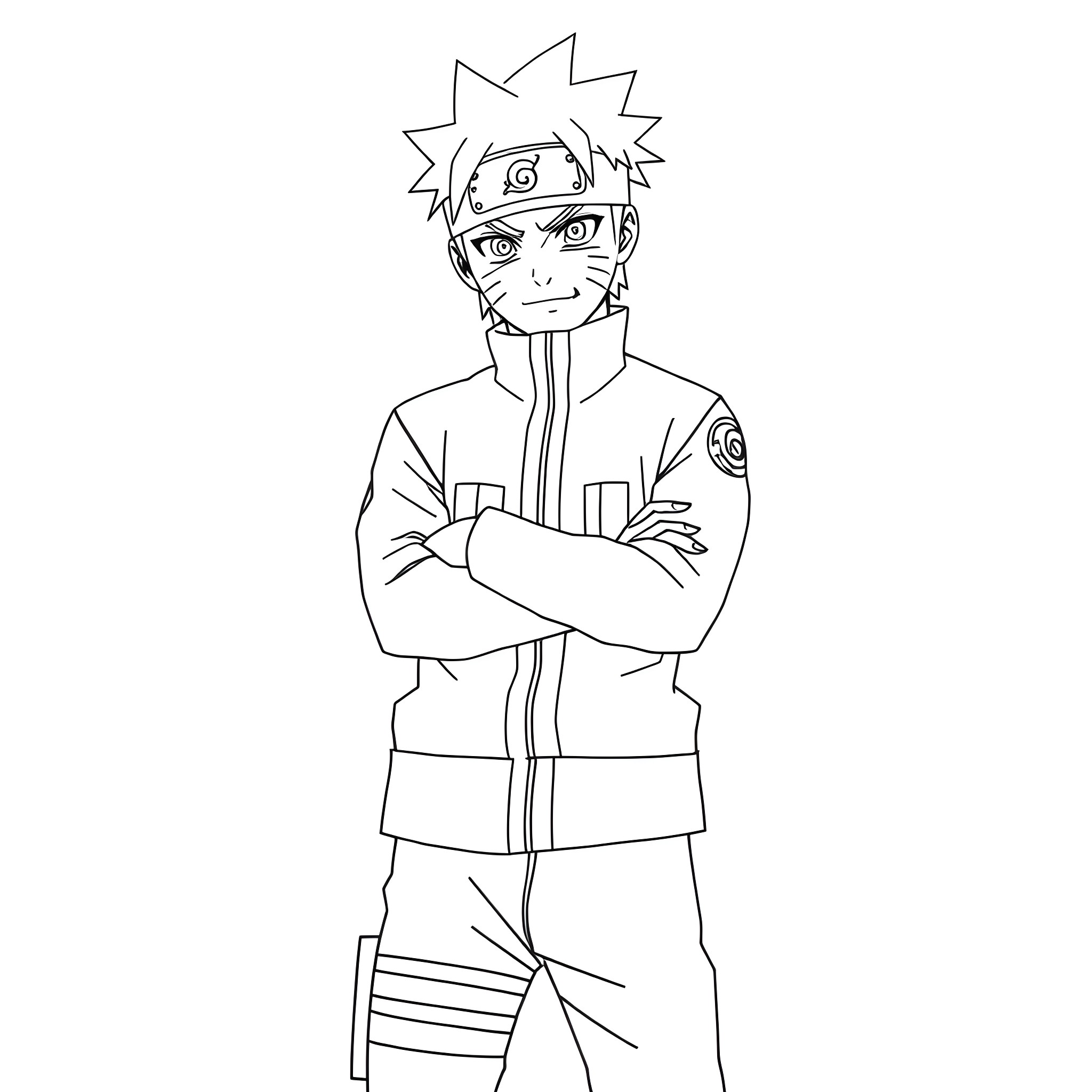 Naruto Determined Ninja Ready for Action Coloring Page (free black-and-white line drawing printable PDF for all, from beginners to advanced learners, including children, teens, adults, and seniors)