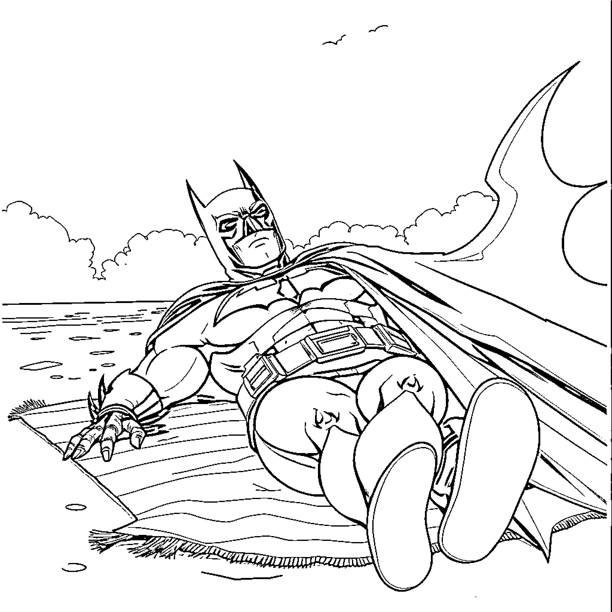 Batman heroically rushing to the rescue Coloring Page (free black-and-white line drawing printable PDF for all, from beginners to advanced learners, including children, teens, adults, and seniors)