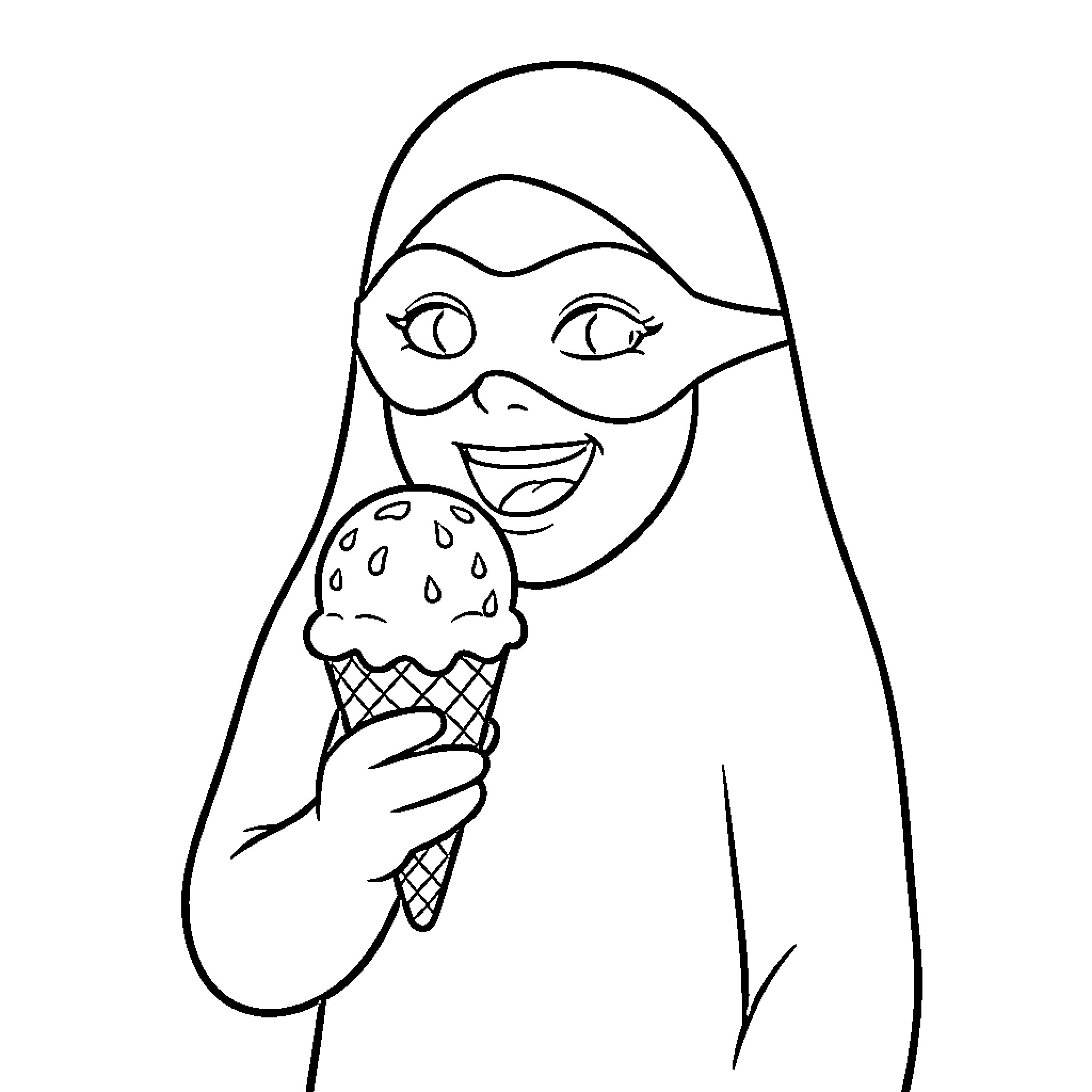 Ghost enjoying a tasty ice cream treat Coloring Page (free black-and-white line drawing printable PDF for all, from beginners to advanced learners, including children, teens, adults, and seniors)