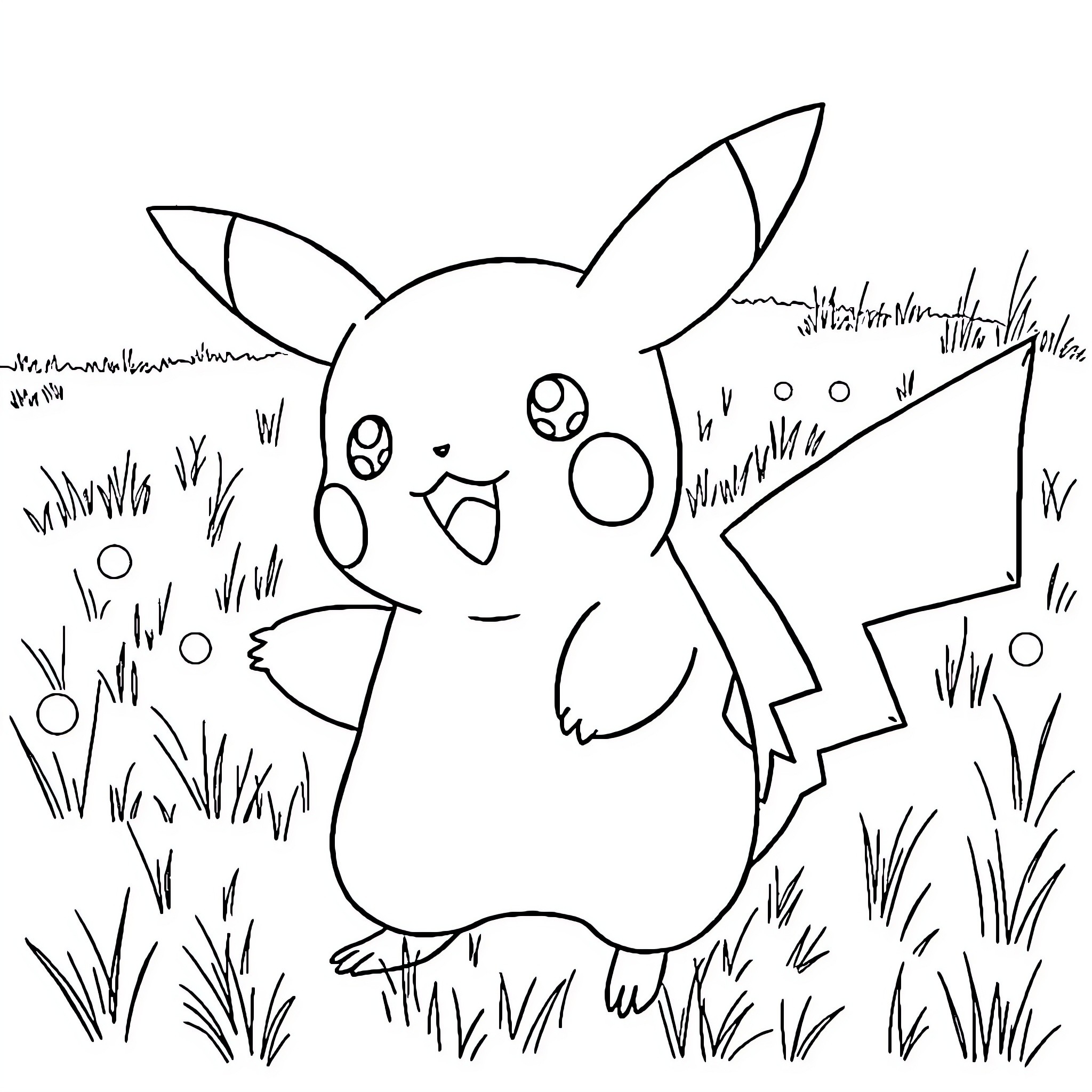 Pikachu enjoying the outdoors Coloring Page (free black-and-white line drawing printable PDF for all, from beginners to advanced learners, including children, teens, adults, and seniors)
