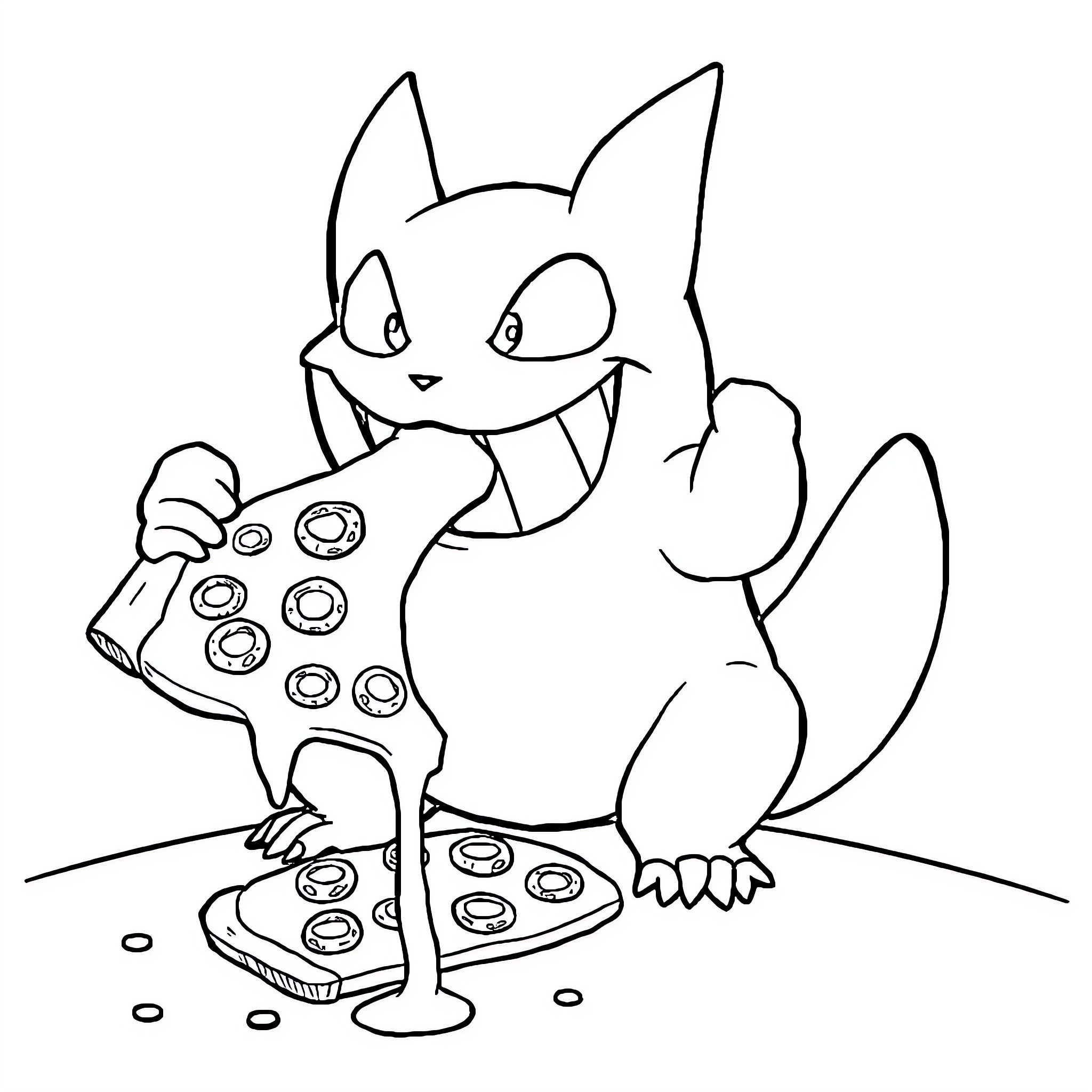 Gengar playing video games excitedly Coloring Page (free black-and-white line drawing printable PDF for all, from beginners to advanced learners, including children, teens, adults, and seniors)