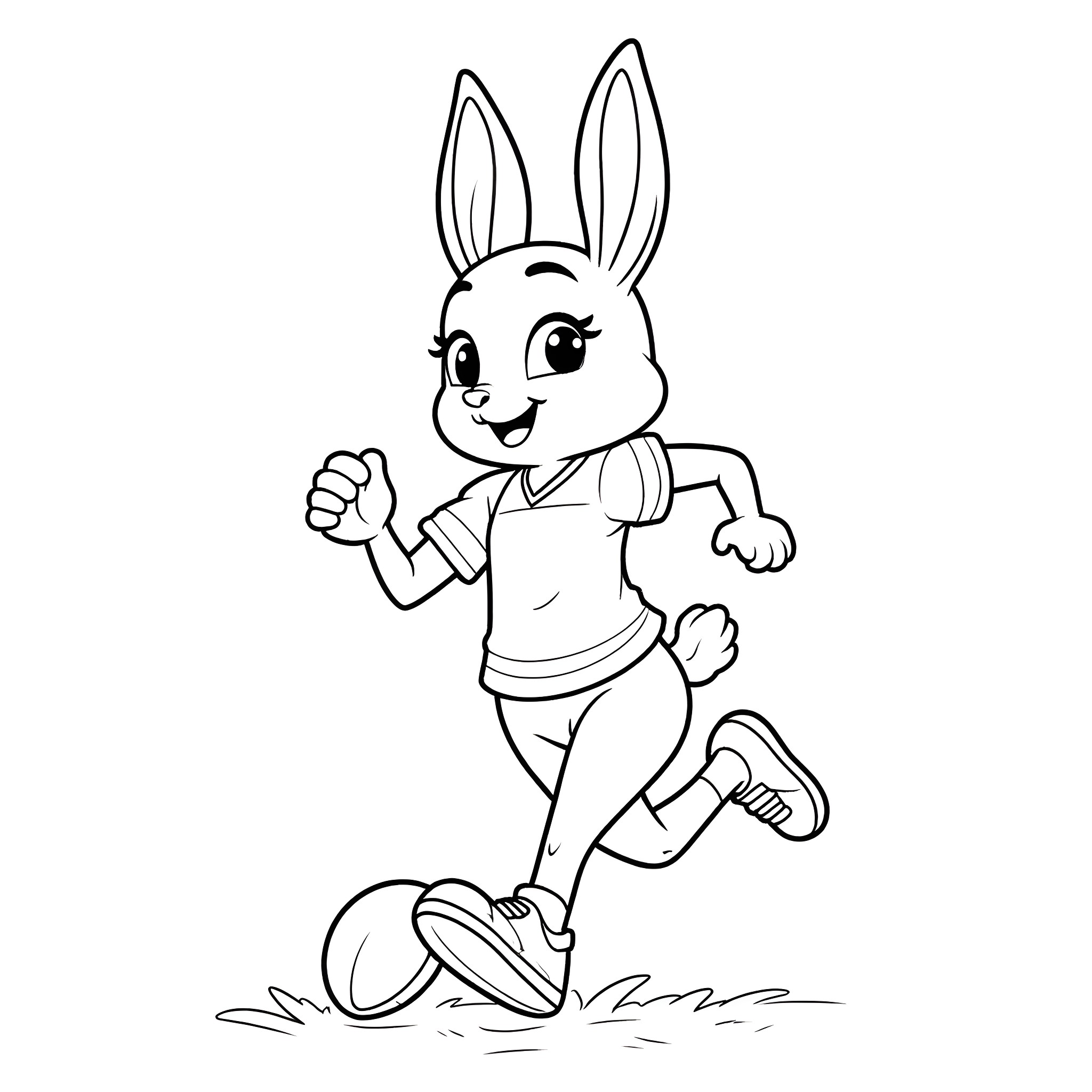 Judy Hopps running happily in the park Coloring Page (free black-and-white line drawing printable PDF for all, from beginners to advanced learners, including children, teens, adults, and seniors)