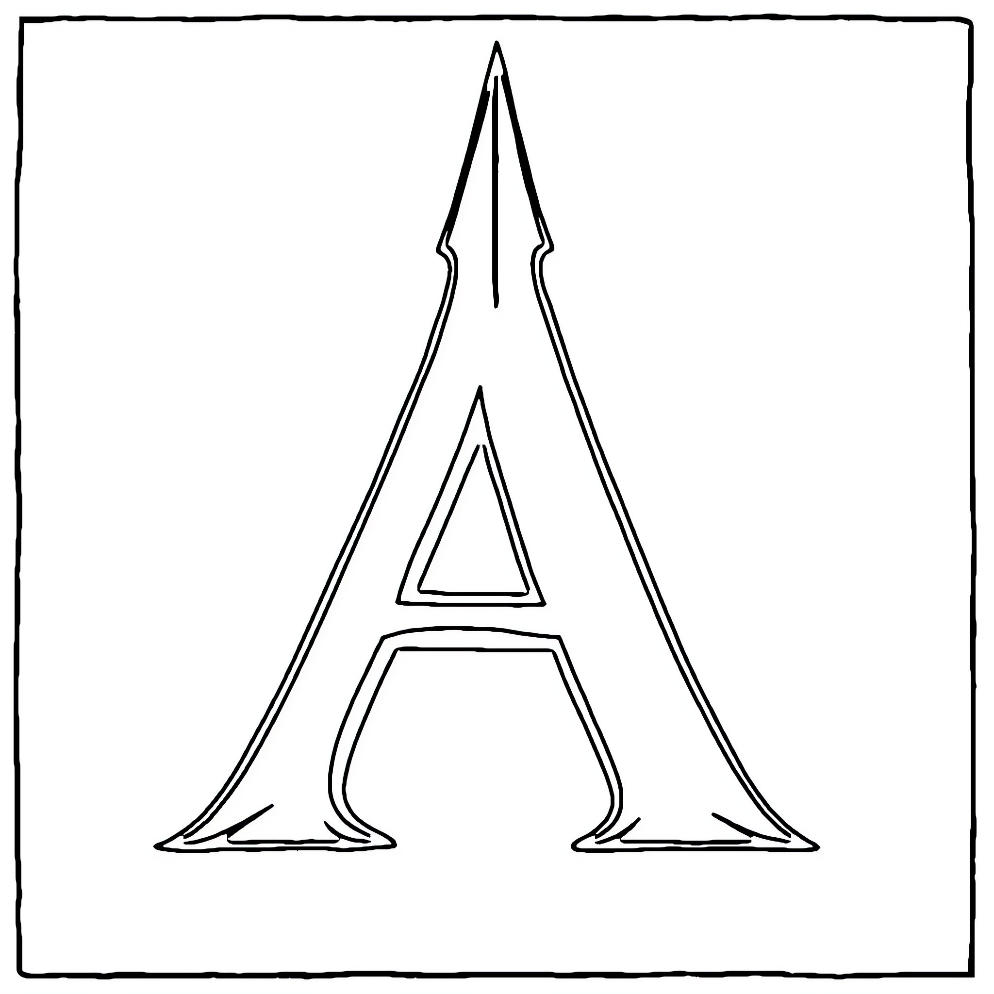 Letter A stylized design Coloring Page (free black-and-white line drawing printable PDF for all, from beginners to advanced learners, including children, teens, adults, and seniors)