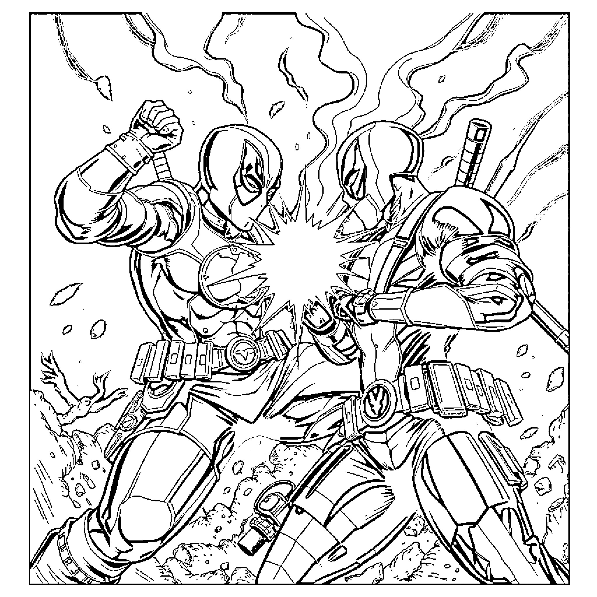 Giyu's Heroic Clash with Formidable Foes Coloring Page (free black-and-white line drawing printable PDF for all, from beginners to advanced learners, including children, teens, adults, and seniors)