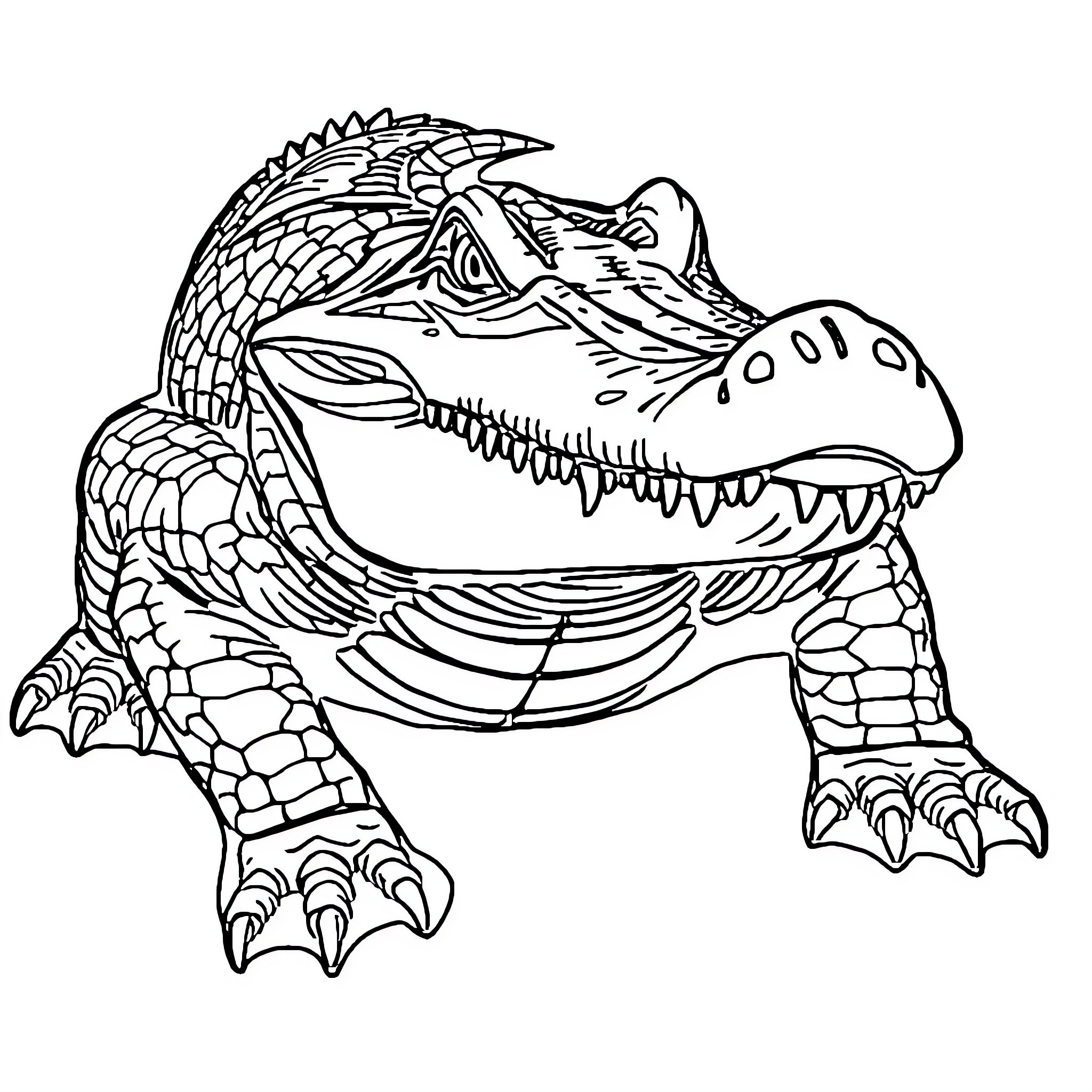 Cocodrilo ferocious predator with sharp teeth Coloring Page (free black-and-white line drawing printable PDF for all, from beginners to advanced learners, including children, teens, adults, and seniors)