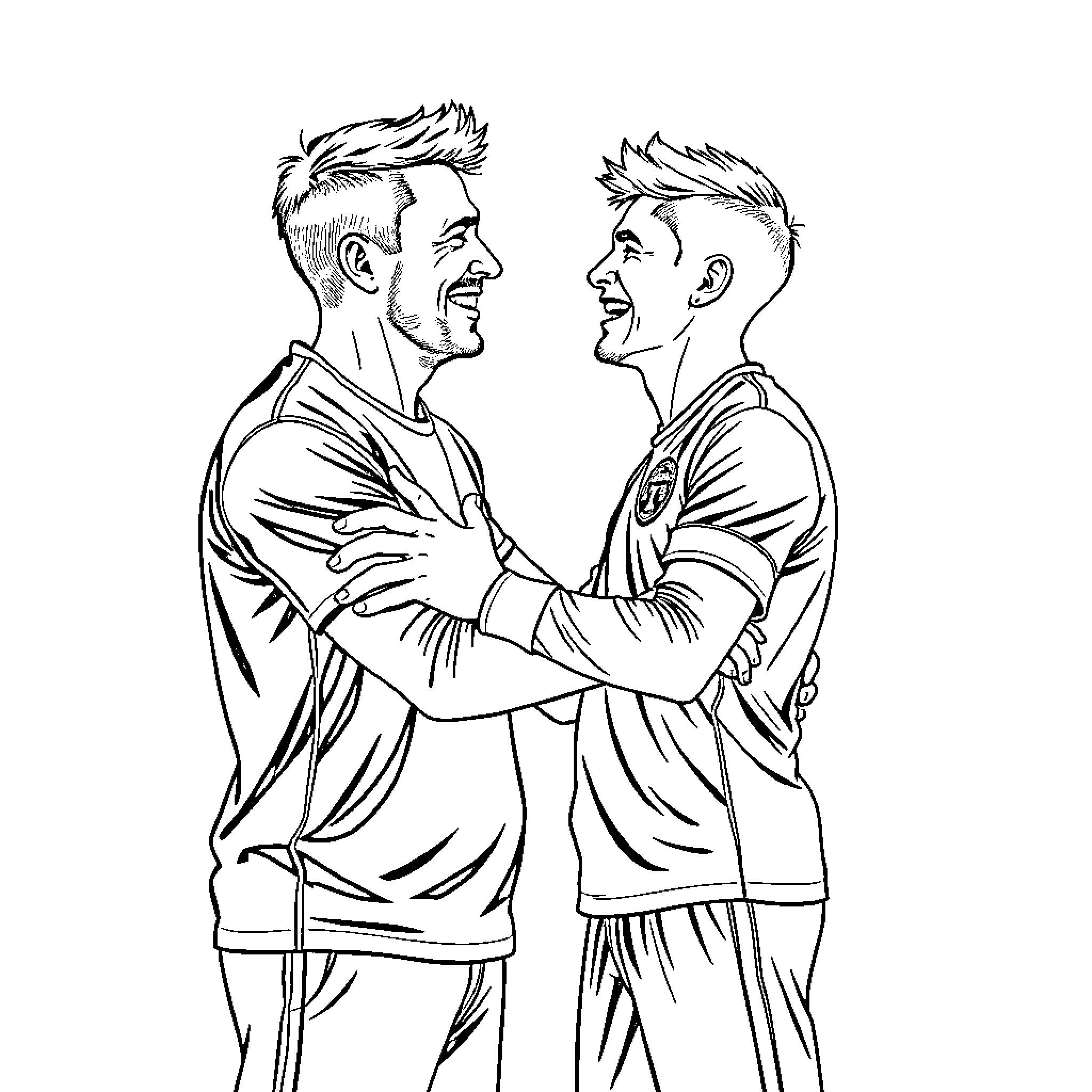 Father and son sharing a happy moment Coloring Page (free black-and-white line drawing printable PDF for all, from beginners to advanced learners, including children, teens, adults, and seniors)