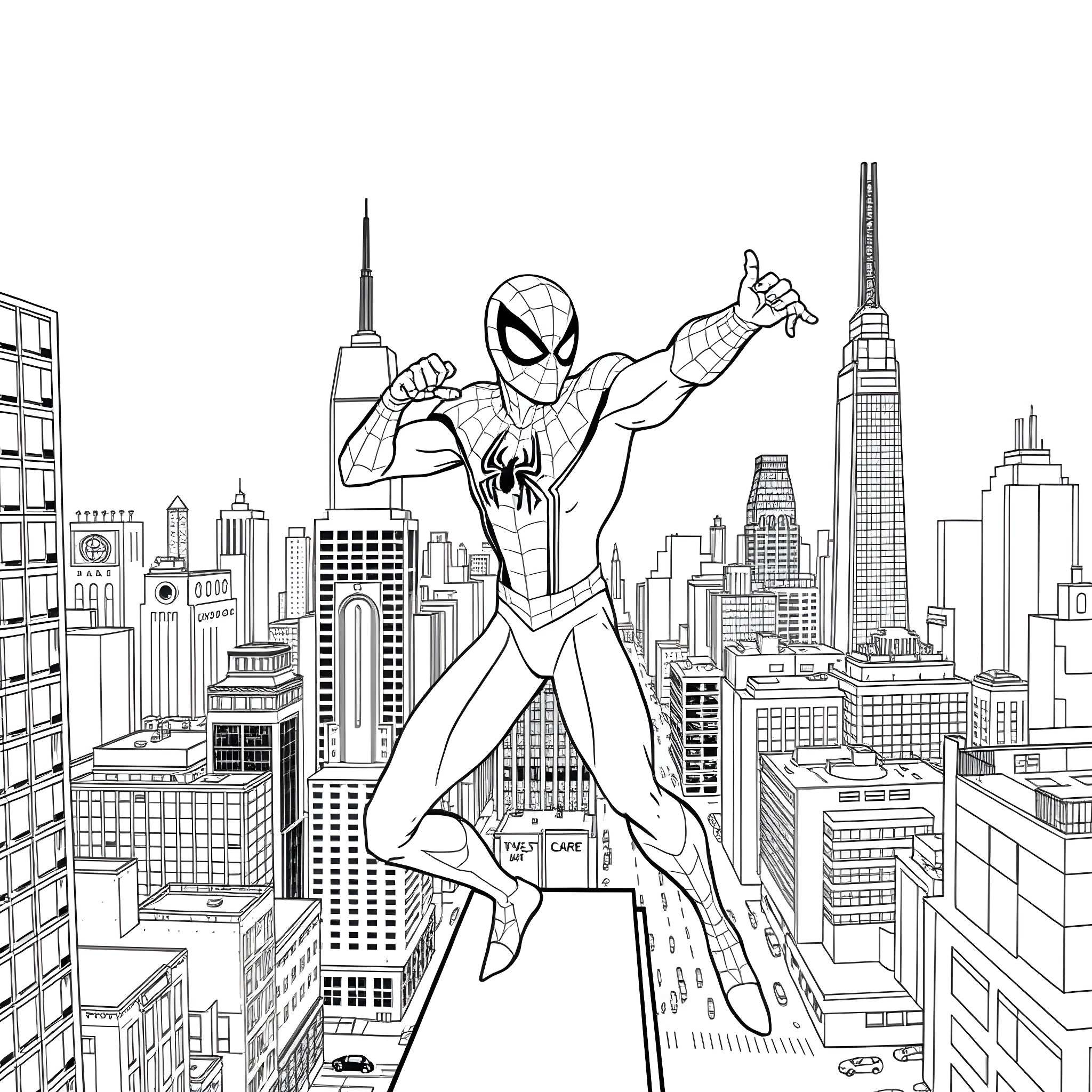 Lil Peep swinging through the cityscape Coloring Page (free black-and-white line drawing printable PDF for all, from beginners to advanced learners, including children, teens, adults, and seniors)