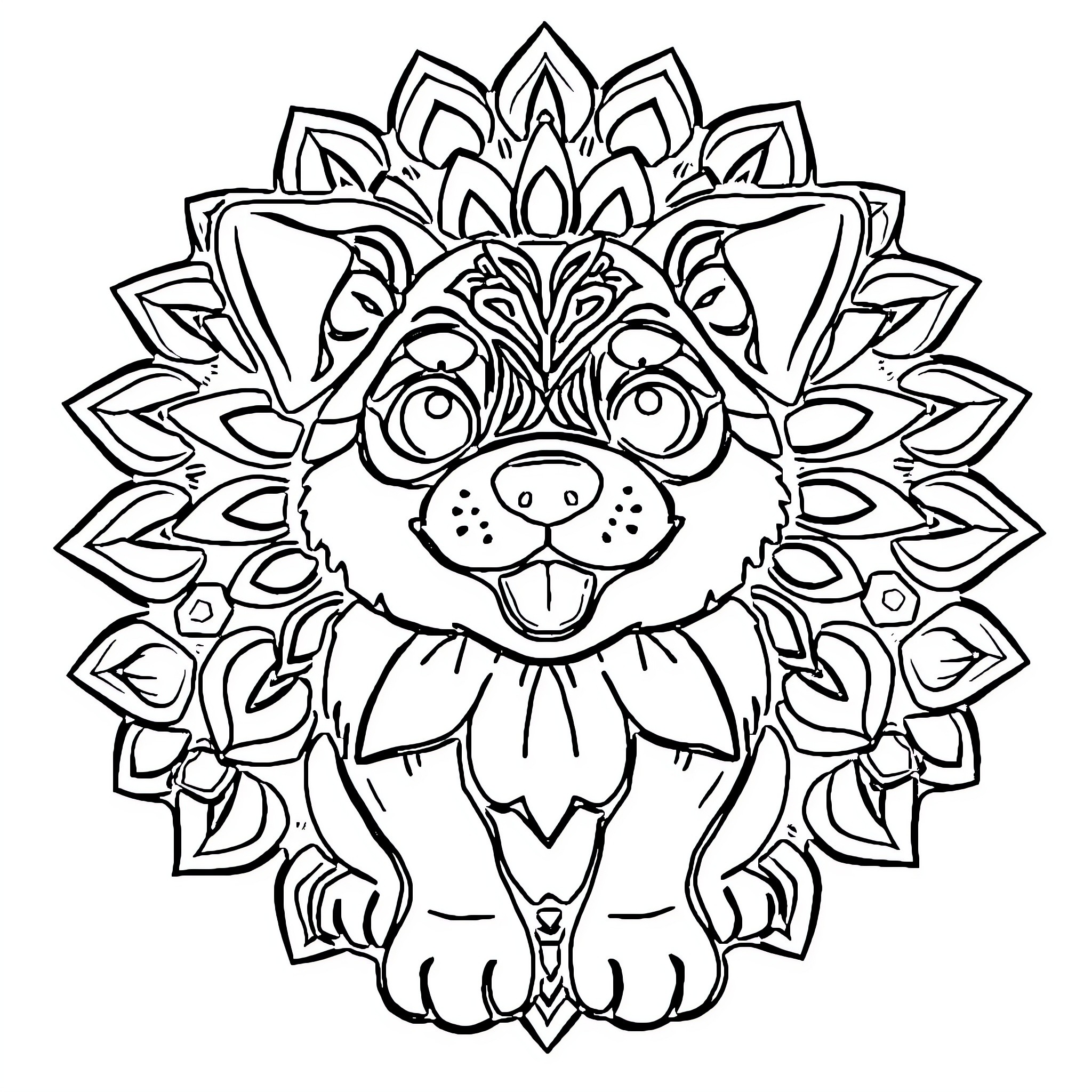 Dog with floral ornate design Coloring Page (free black-and-white line drawing printable PDF for all, from beginners to advanced learners, including children, teens, adults, and seniors)