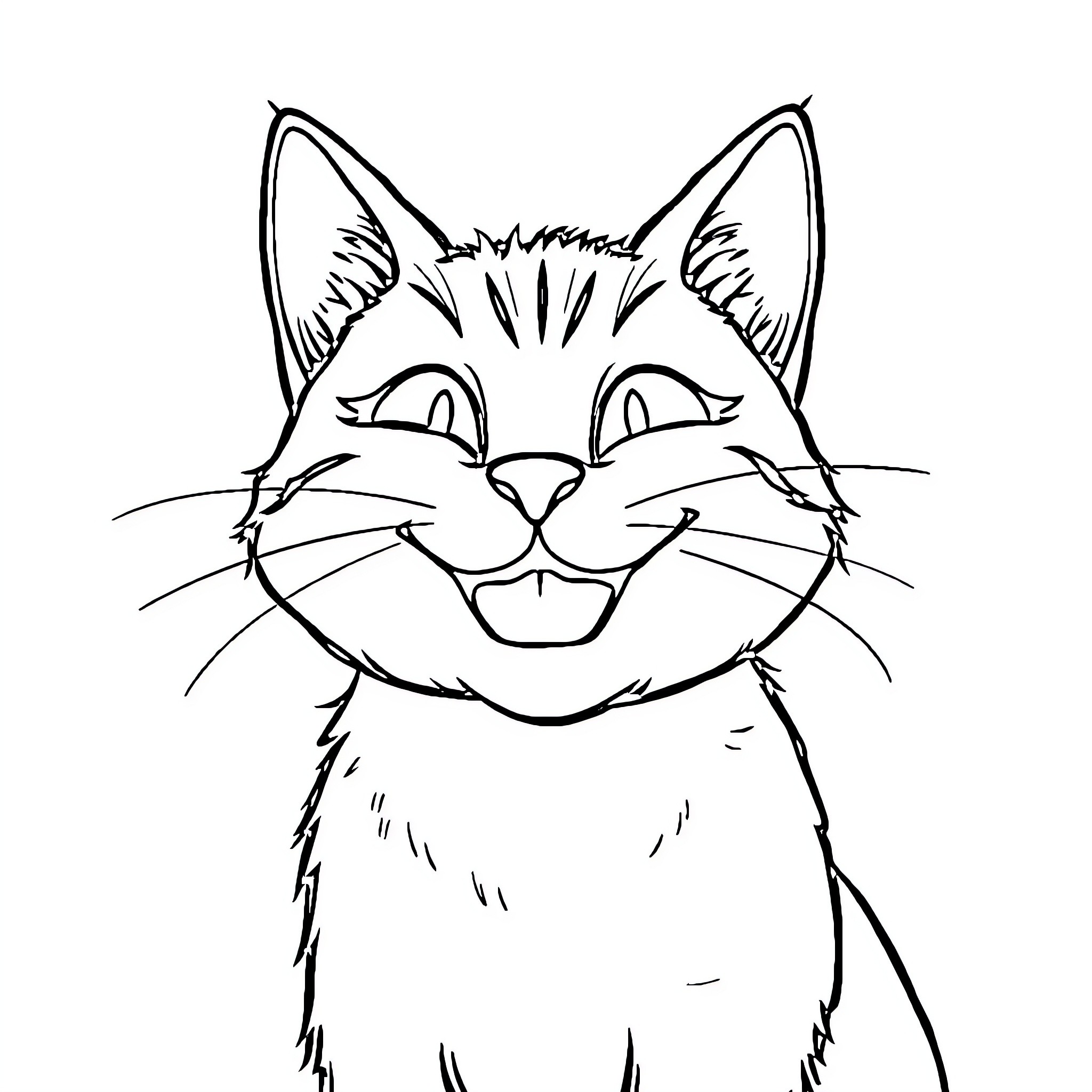Cat with a Mischievous Expression Coloring Page (free black-and-white line drawing printable PDF for all, from beginners to advanced learners, including children, teens, adults, and seniors)