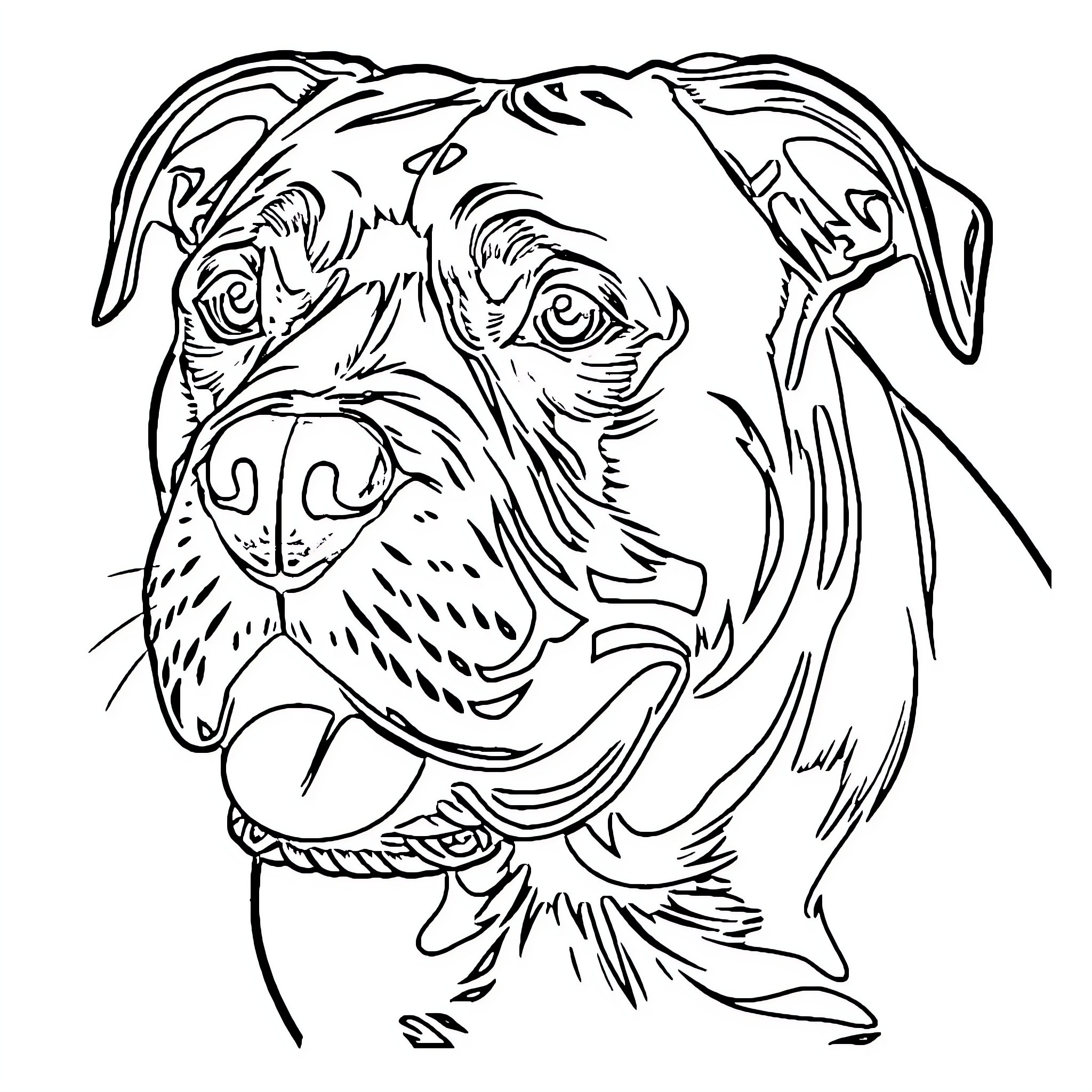 Pitbull with a friendly expression Coloring Page (free black-and-white line drawing printable PDF for all, from beginners to advanced learners, including children, teens, adults, and seniors)