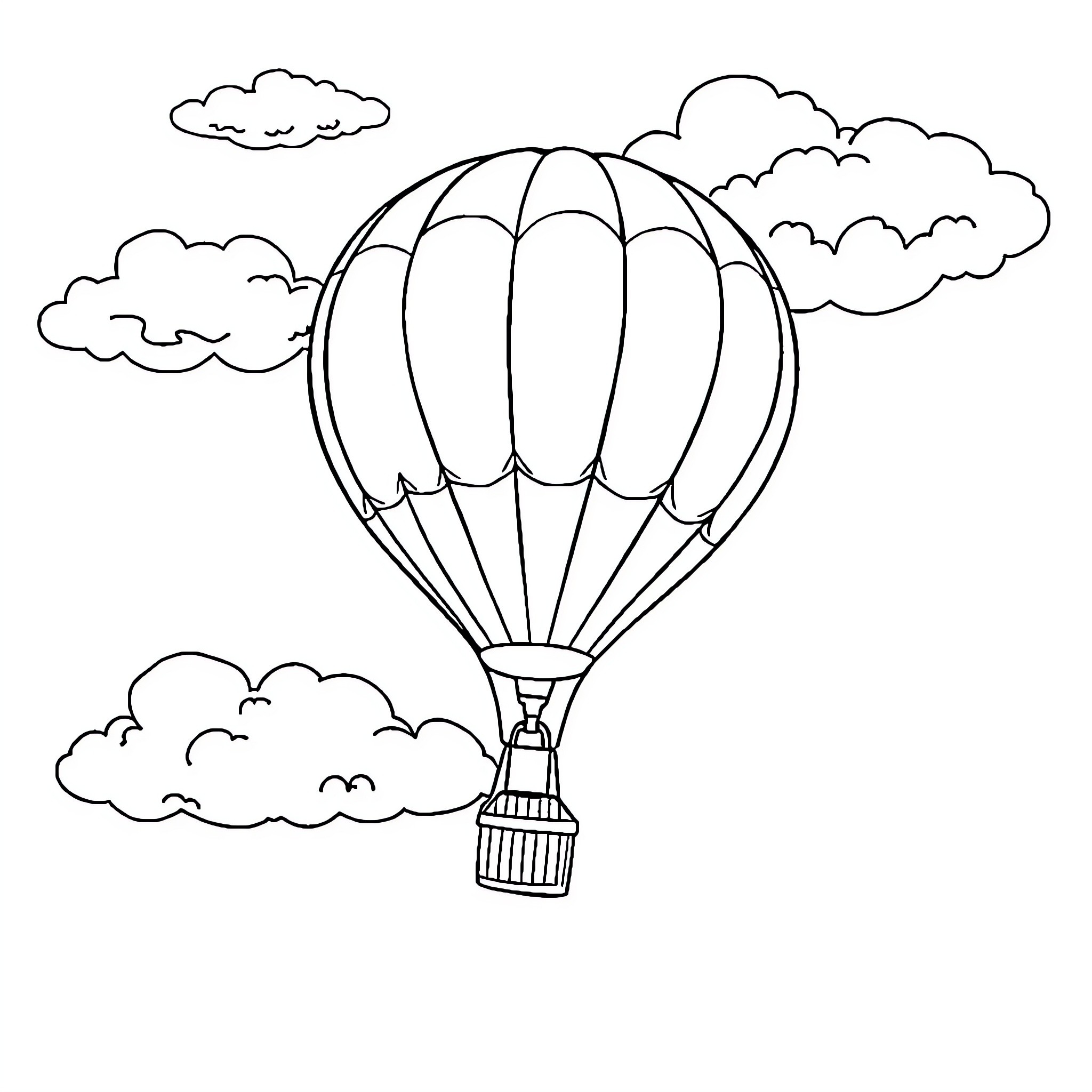 Balloon floating among clouds in the sky Coloring Page (free black-and-white line drawing printable PDF for all, from beginners to advanced learners, including children, teens, adults, and seniors)
