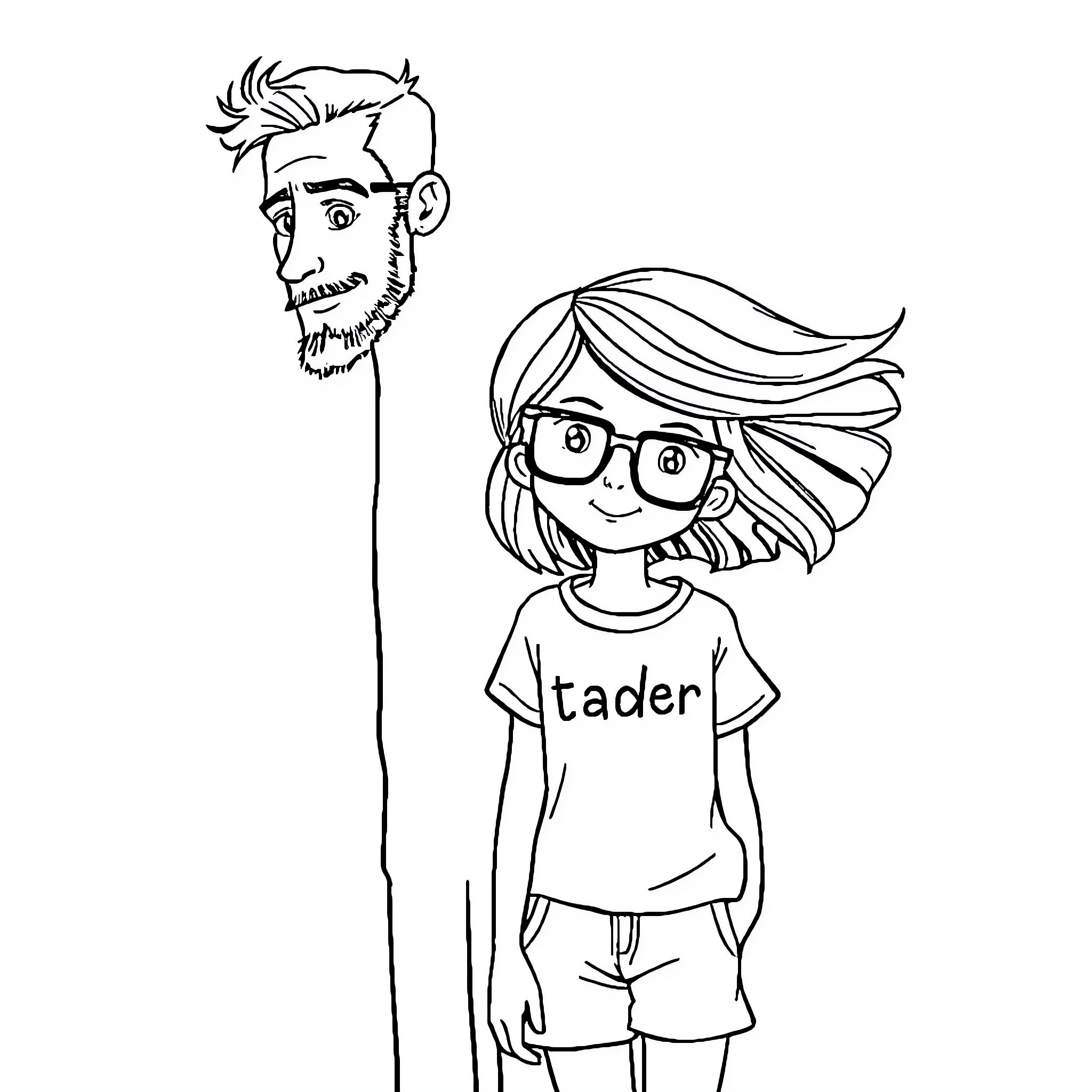 Daddy and daughter share a moment Coloring Page (free black-and-white line drawing printable PDF for all, from beginners to advanced learners, including children, teens, adults, and seniors)