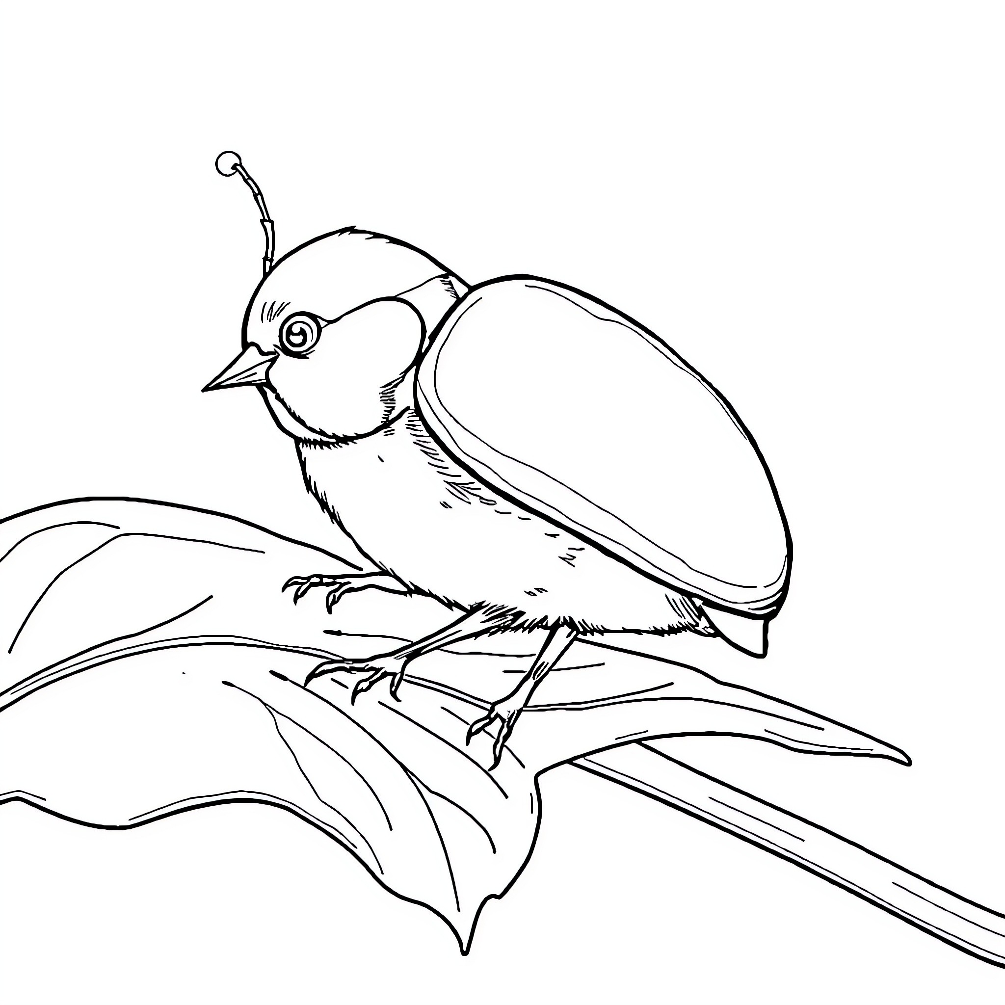 Ladybug perched on a leaf Coloring Page (free black-and-white line drawing printable PDF for all, from beginners to advanced learners, including children, teens, adults, and seniors)