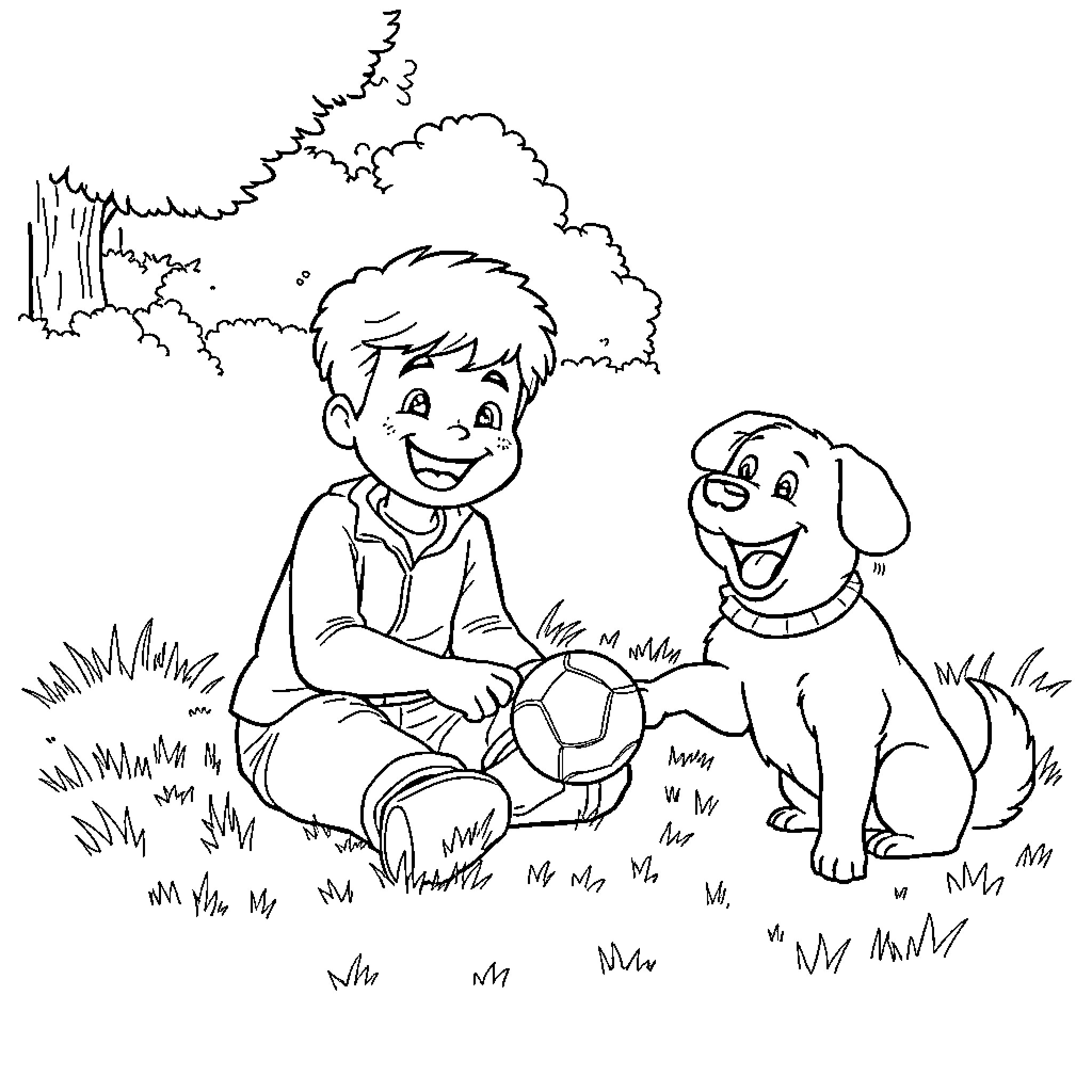 Karlach playing with a dog in the park Coloring Page (free black-and-white line drawing printable PDF for all, from beginners to advanced learners, including children, teens, adults, and seniors)