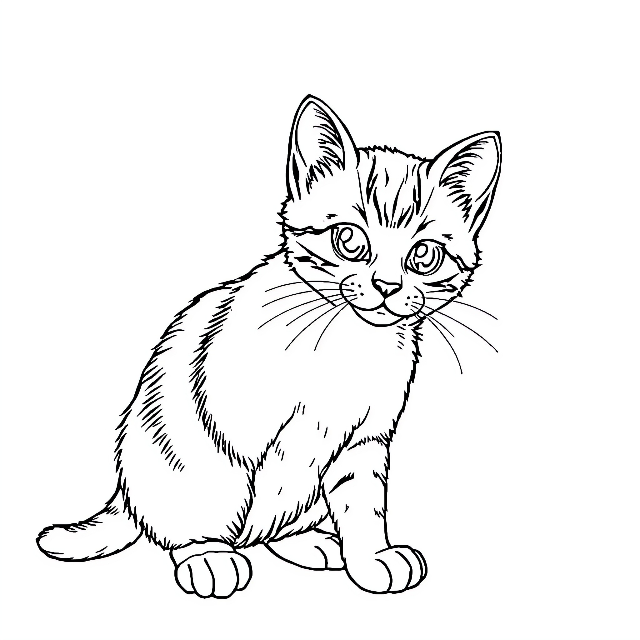 Chat with Curious Kitten Coloring Page (free black-and-white line drawing printable PDF for all, from beginners to advanced learners, including children, teens, adults, and seniors)
