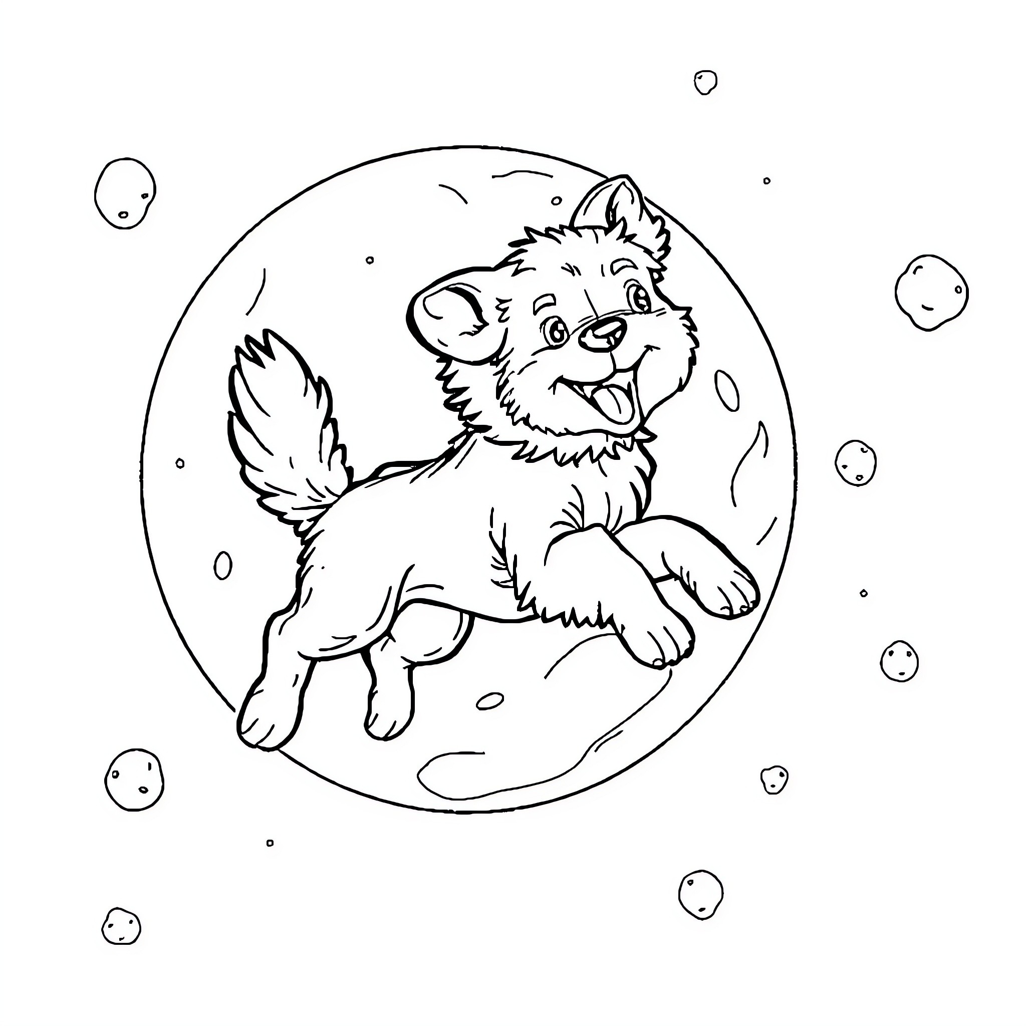 Dog playing joyfully in the snow Coloring Page (free black-and-white line drawing printable PDF for all, from beginners to advanced learners, including children, teens, adults, and seniors)