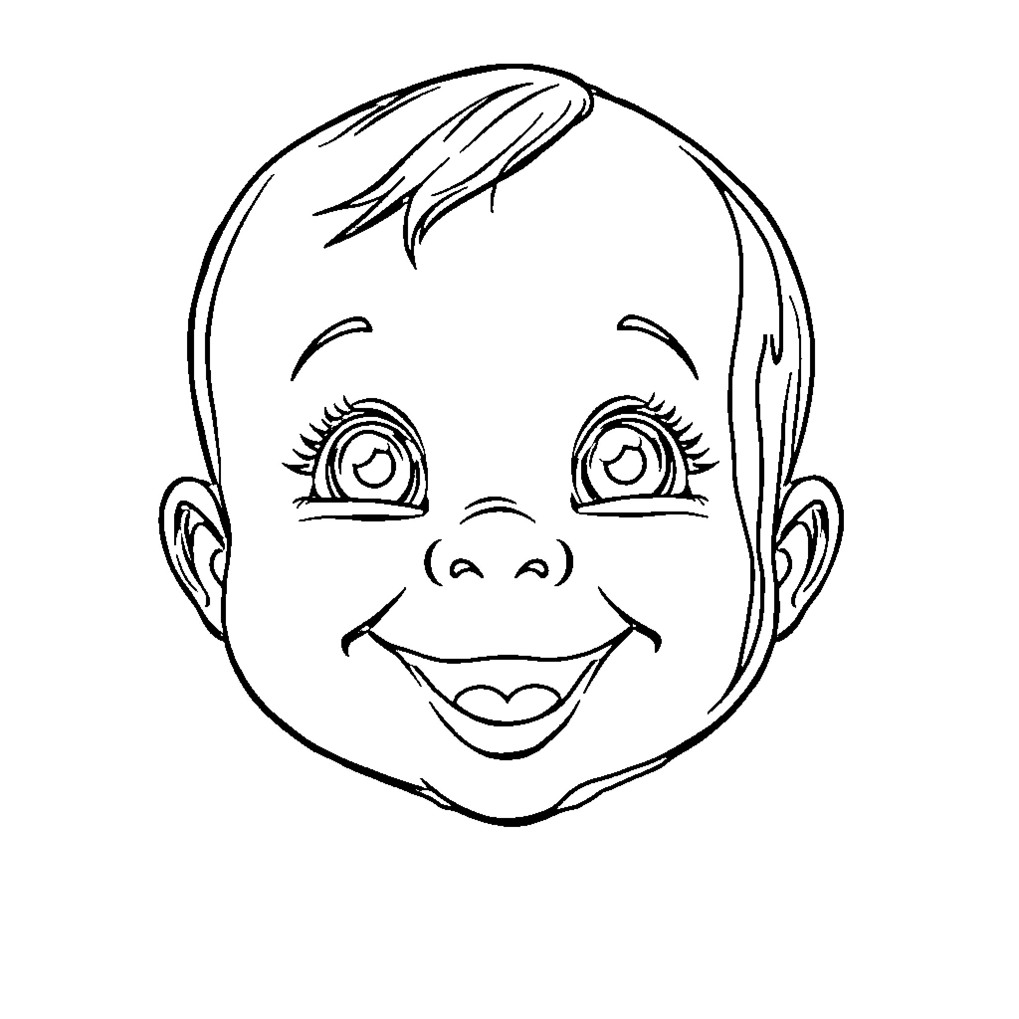 Baby's Happy Smiling Face Coloring Page (free black-and-white line drawing printable PDF for all, from beginners to advanced learners, including children, teens, adults, and seniors)