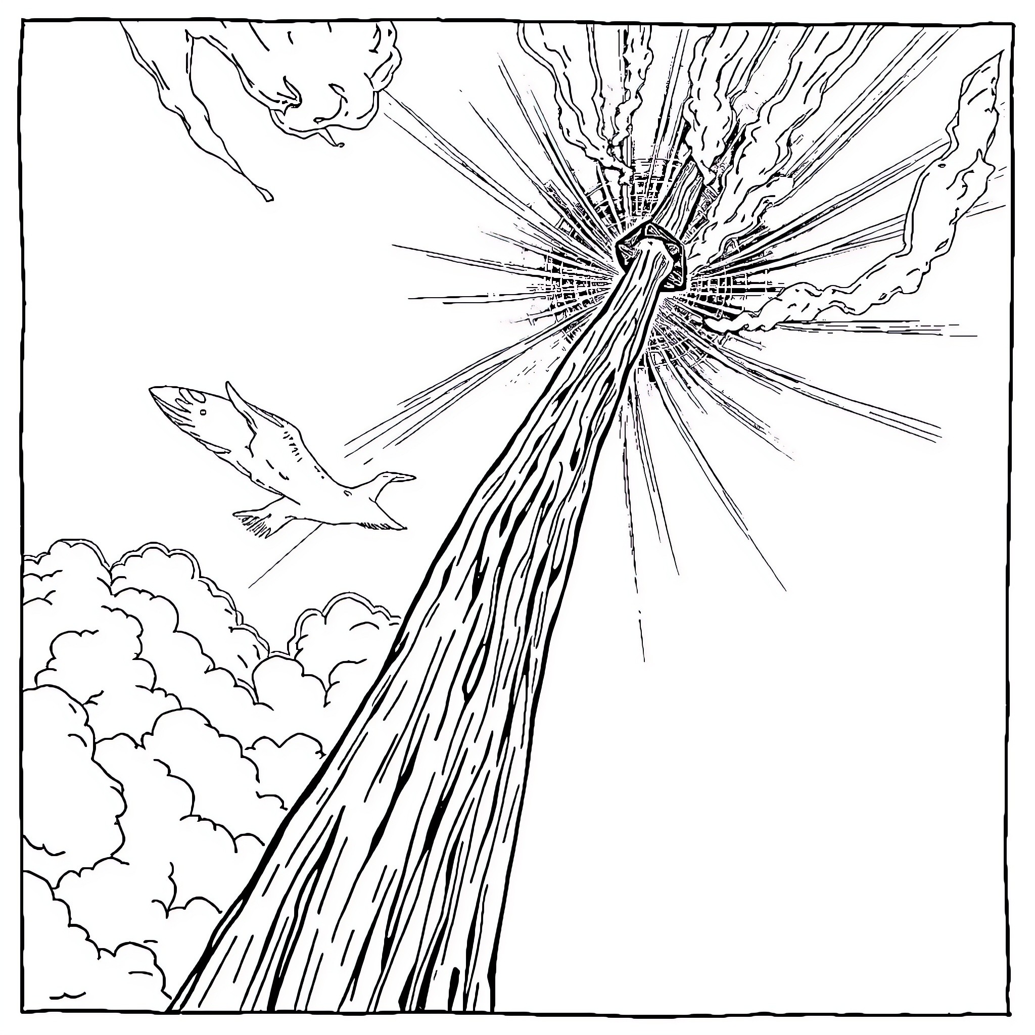 Ramus Ascending into the Heavens Coloring Page (free black-and-white line drawing printable PDF for all, from beginners to advanced learners, including children, teens, adults, and seniors)