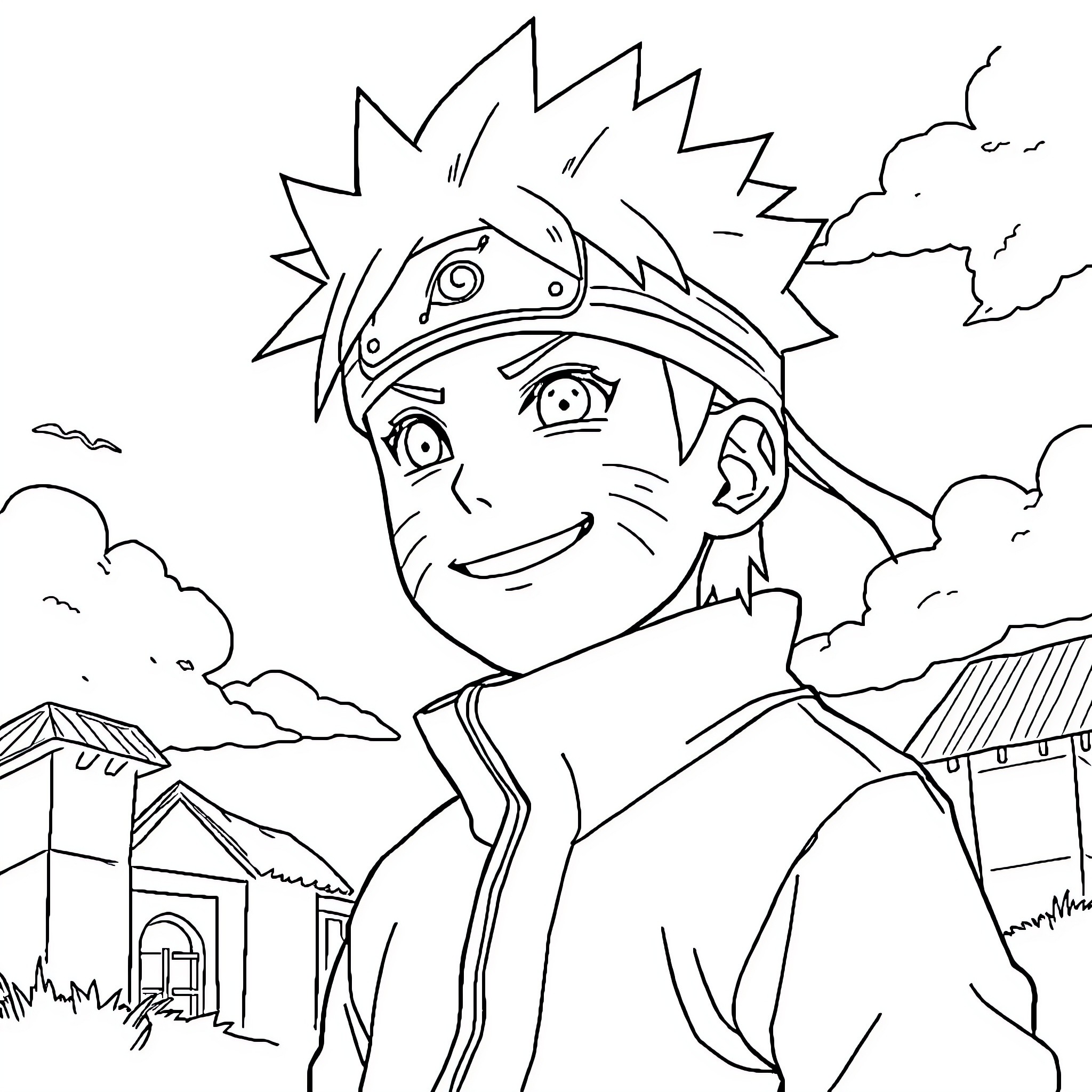 Naruto's Adventurous Ninja Exploits Coloring Page (free black-and-white line drawing printable PDF for all, from beginners to advanced learners, including children, teens, adults, and seniors)
