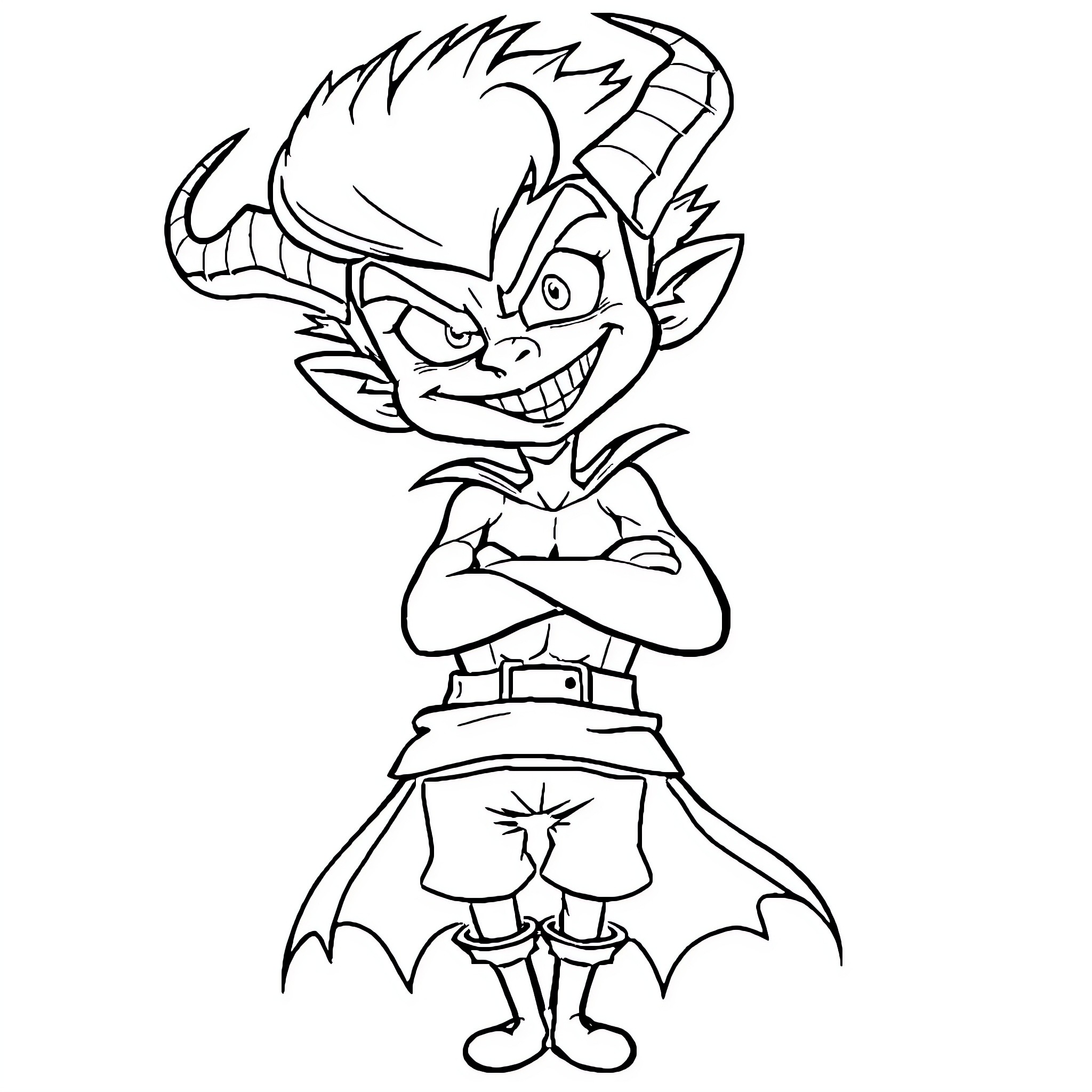Deadly Sin of Greed: Conniving Gremlin-like Creature Coloring Page (free black-and-white line drawing printable PDF for all, from beginners to advanced learners, including children, teens, adults, and seniors)