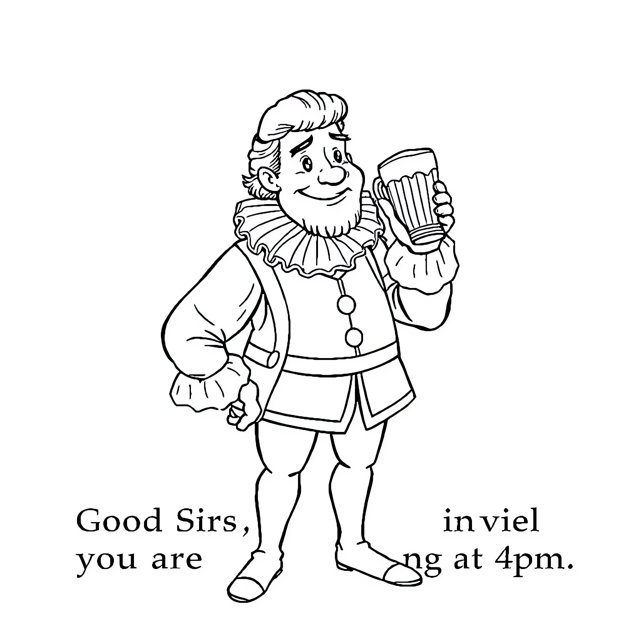 Gentleman entertains with a hearty gesture Coloring Page (free black-and-white line drawing printable PDF for all, from beginners to advanced learners, including children, teens, adults, and seniors)