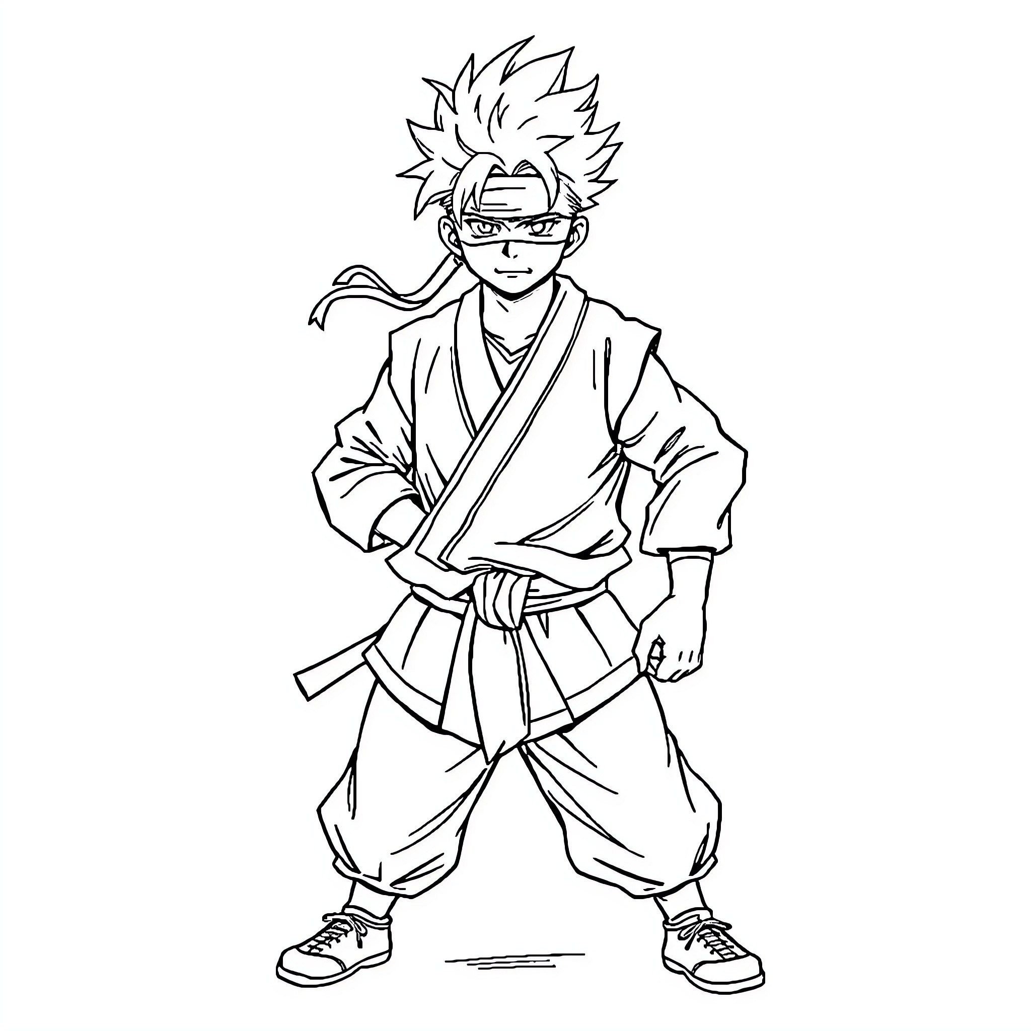 Gojo in action-packed martial arts pose Coloring Page (free black-and-white line drawing printable PDF for all, from beginners to advanced learners, including children, teens, adults, and seniors)