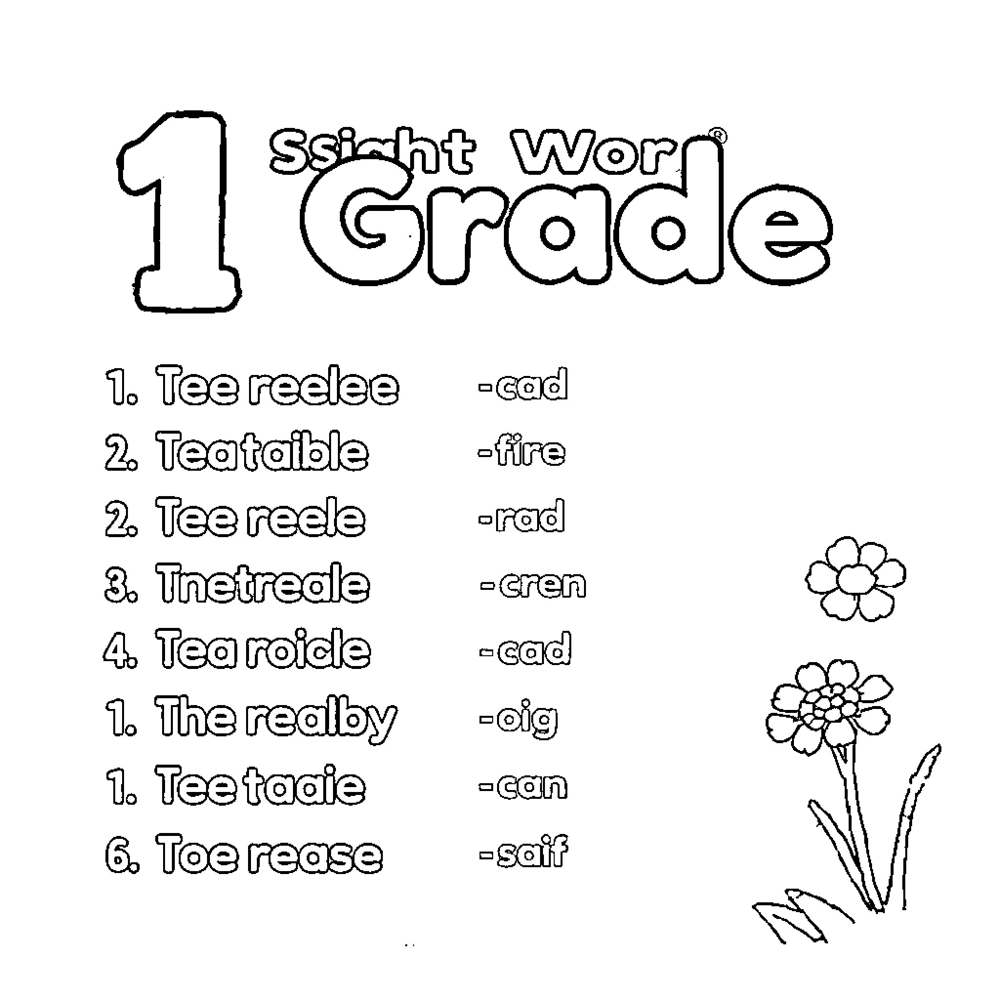 Sight Word Grade 1 Worksheets Coloring Page (free black-and-white line drawing printable PDF for all, from beginners to advanced learners, including children, teens, adults, and seniors)