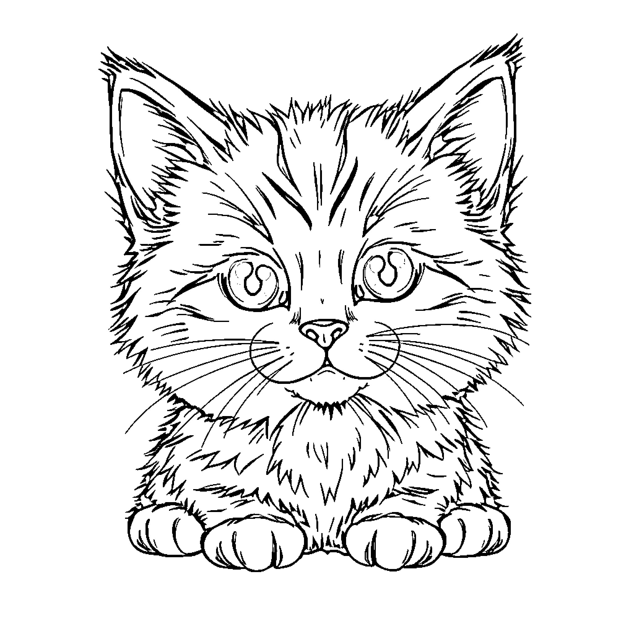 Cat with Playful Expression Coloring Page (free black-and-white line drawing printable PDF for all, from beginners to advanced learners, including children, teens, adults, and seniors)