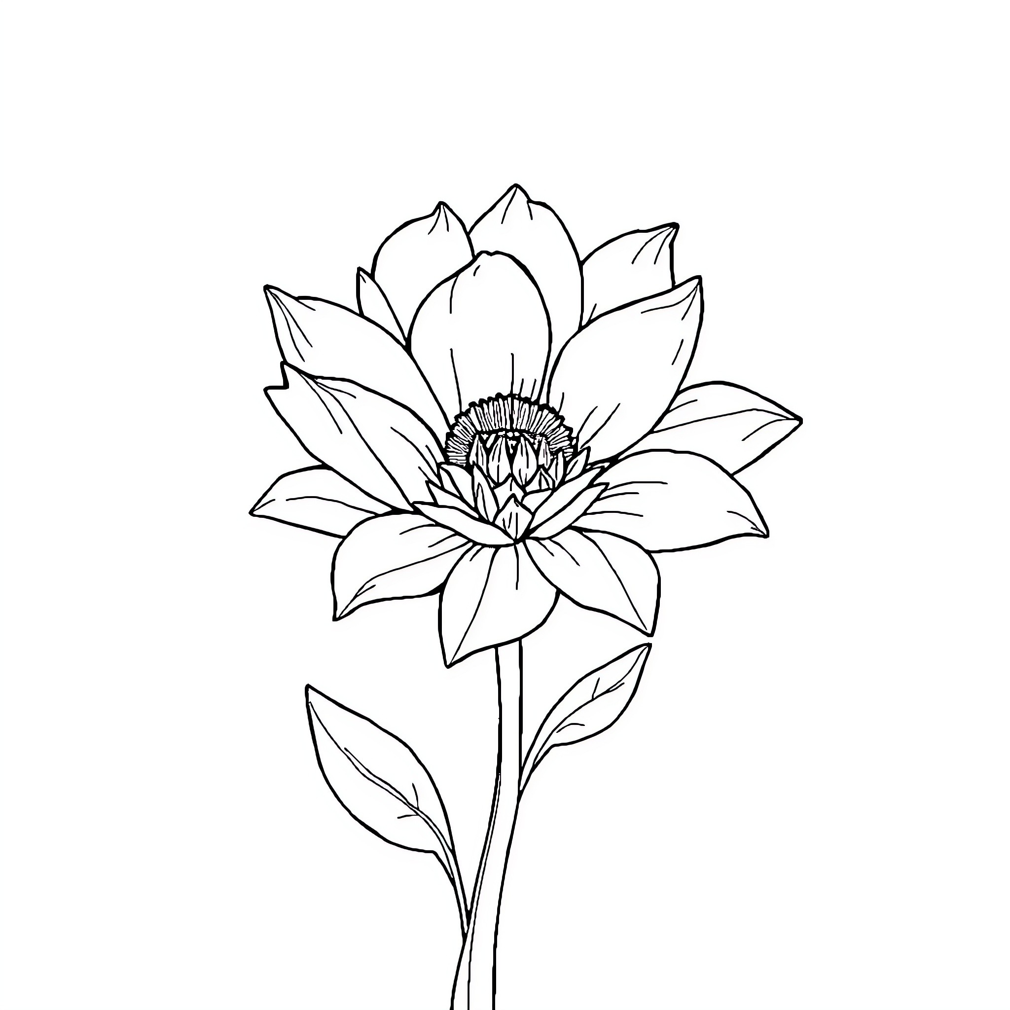 Image of a blooming lotus flower Coloring Page (free black-and-white line drawing printable PDF for all, from beginners to advanced learners, including children, teens, adults, and seniors)