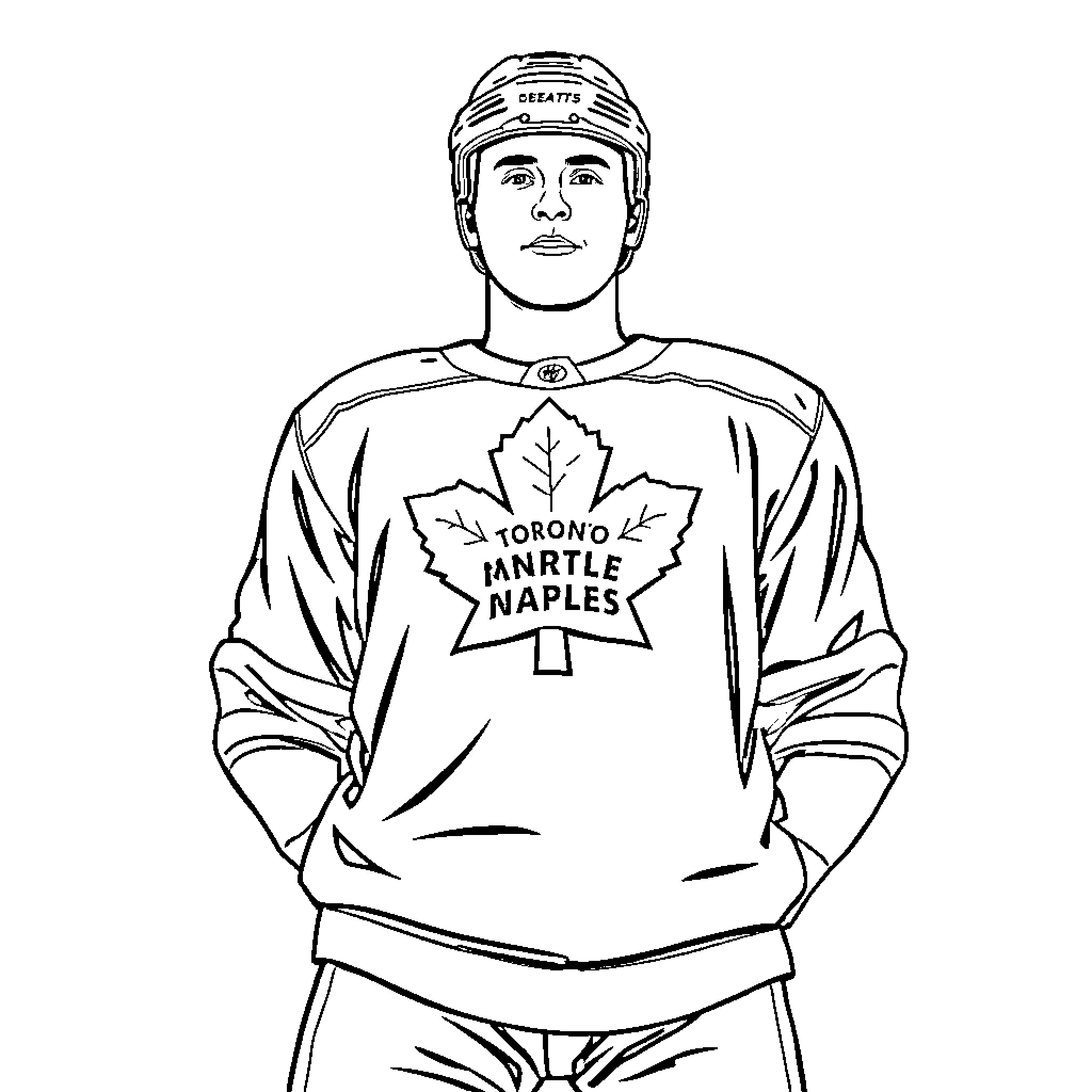 Auston Matthews playing hockey in Toronto Maple Leafs jersey Coloring Page (free black-and-white line drawing printable PDF for all, from beginners to advanced learners, including children, teens, adults, and seniors)