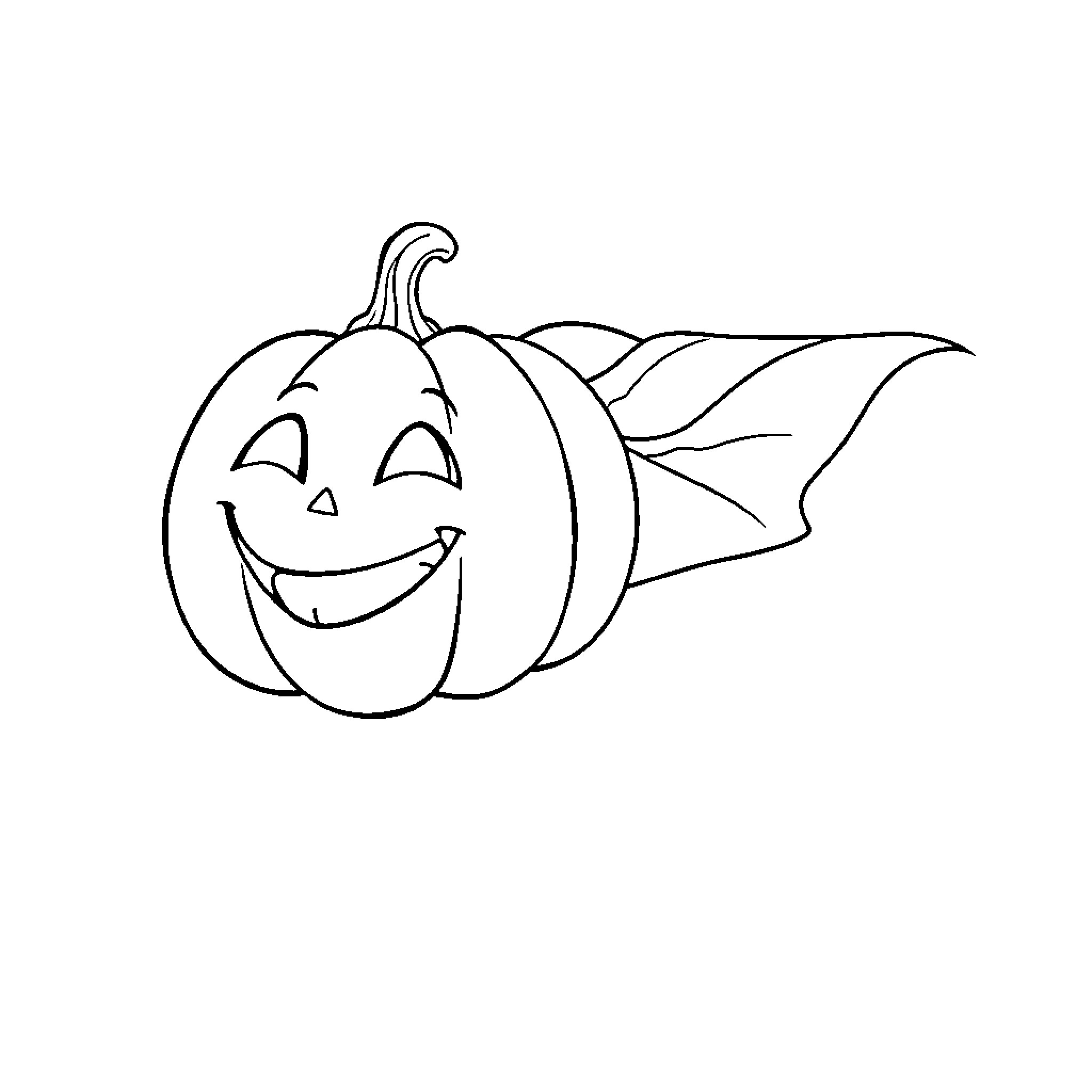 Pumpkin with a friendly expression Coloring Page (free black-and-white line drawing printable PDF for all, from beginners to advanced learners, including children, teens, adults, and seniors)