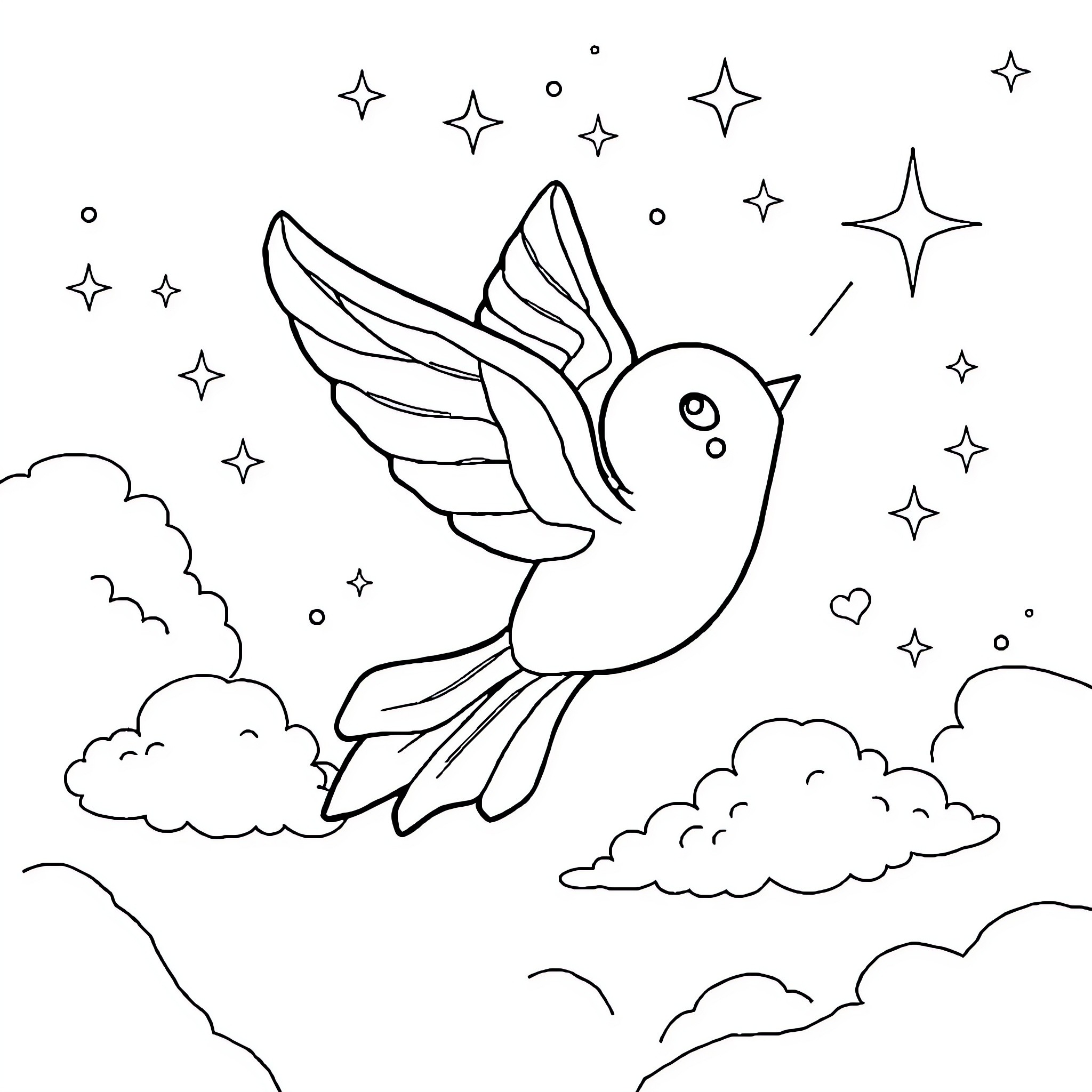 Helado's Whimsical Avian Adventure Coloring Page (free black-and-white line drawing printable PDF for all, from beginners to advanced learners, including children, teens, adults, and seniors)