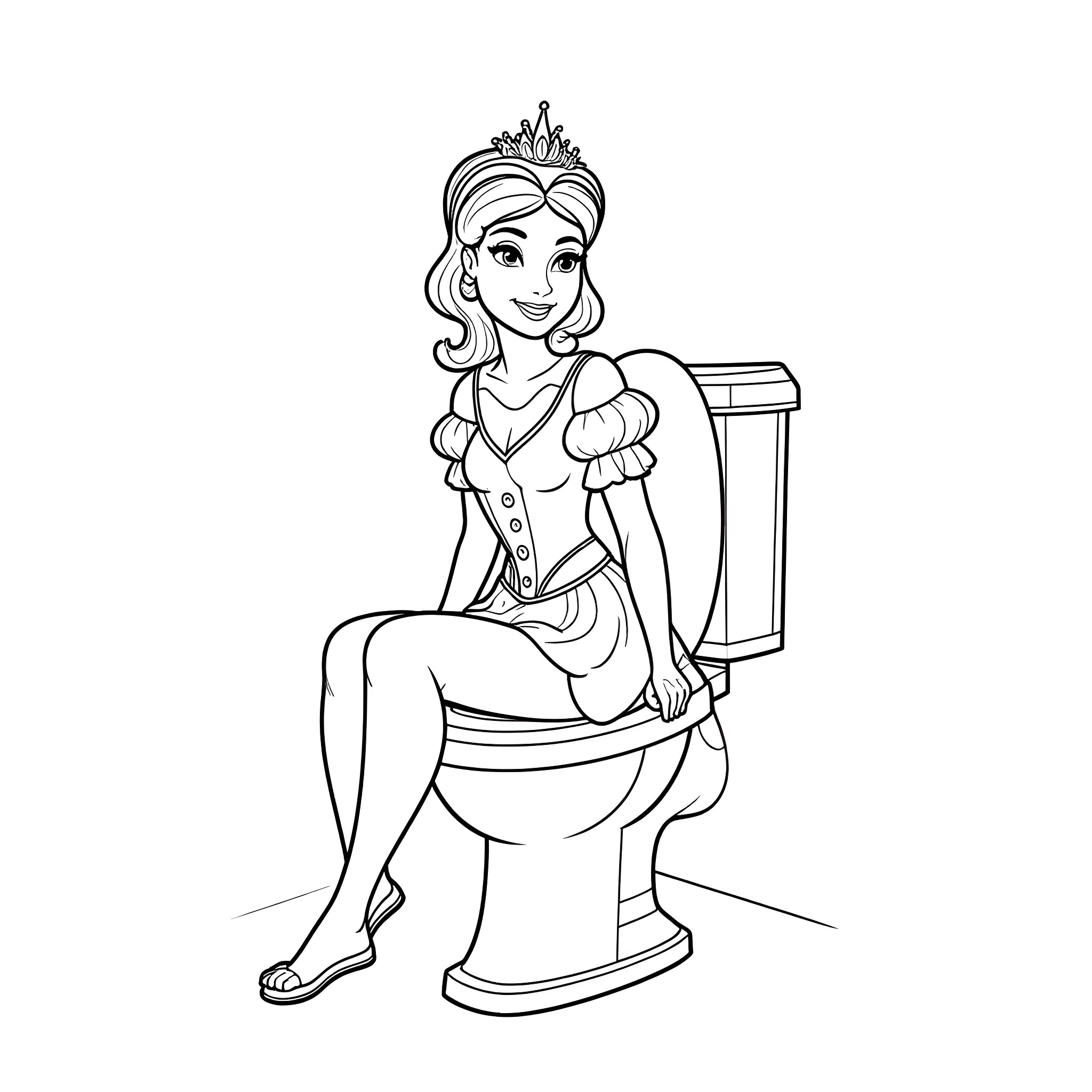 Princess Relaxing on Throne Coloring Page (free black-and-white line drawing printable PDF for all, from beginners to advanced learners, including children, teens, adults, and seniors)