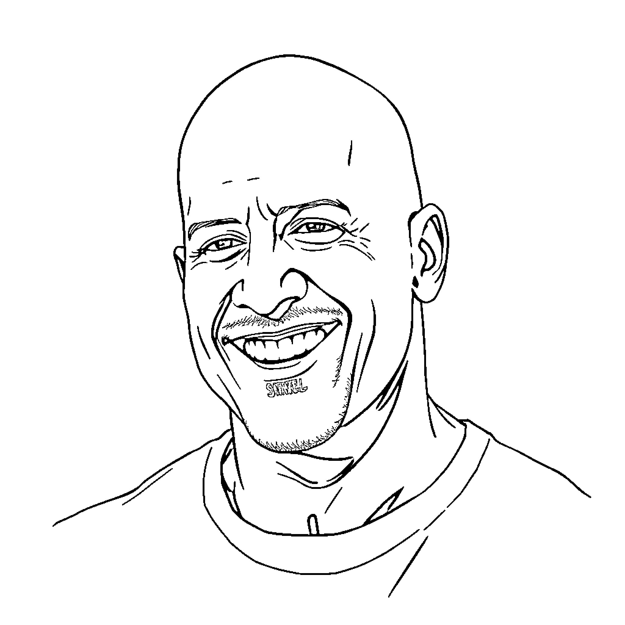 Vin Diesel's Animated Likeness Depicted Coloring Page (free black-and-white line drawing printable PDF for all, from beginners to advanced learners, including children, teens, adults, and seniors)