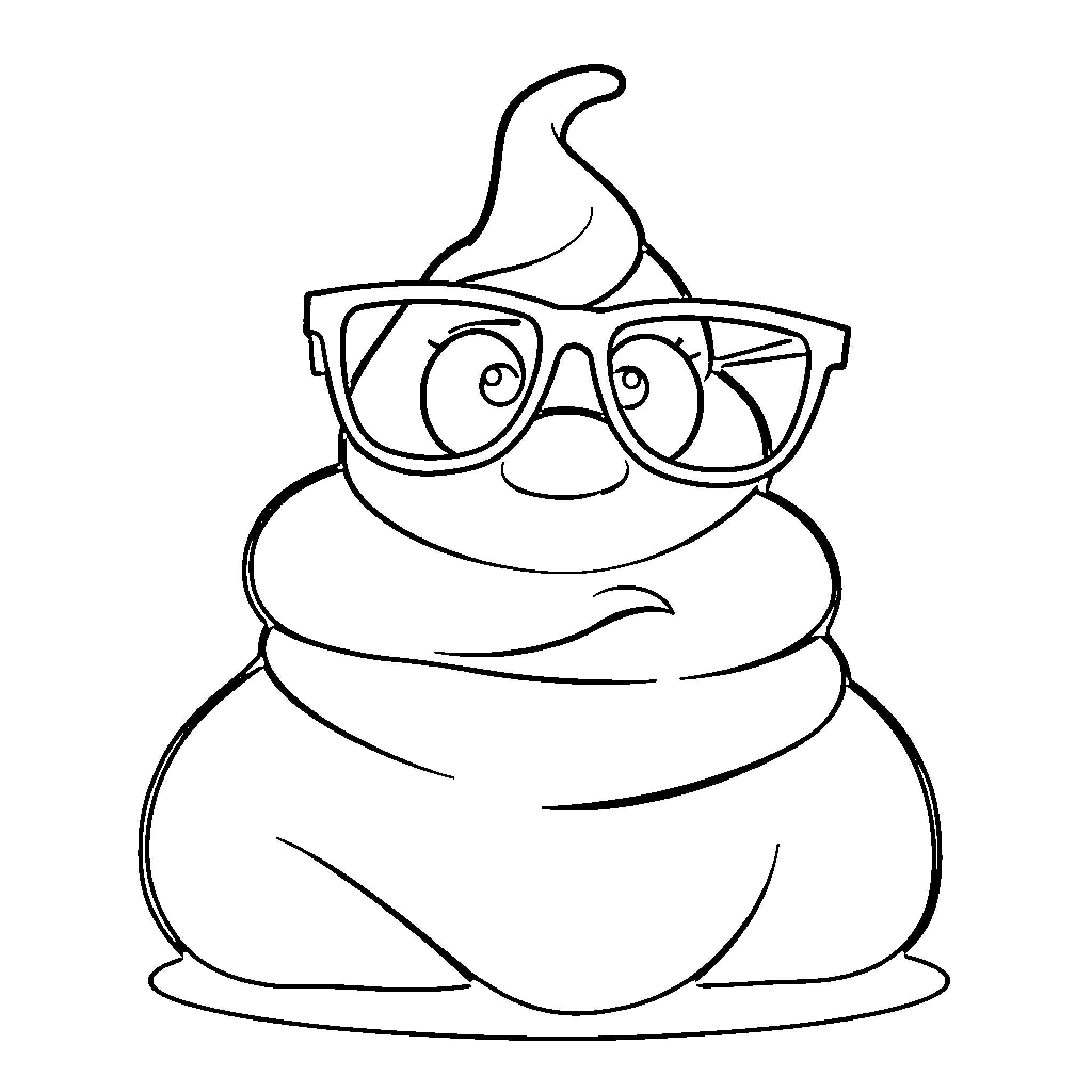 Poop with Nerdy Glasses and Smile Coloring Page (free black-and-white line drawing printable PDF for all, from beginners to advanced learners, including children, teens, adults, and seniors)