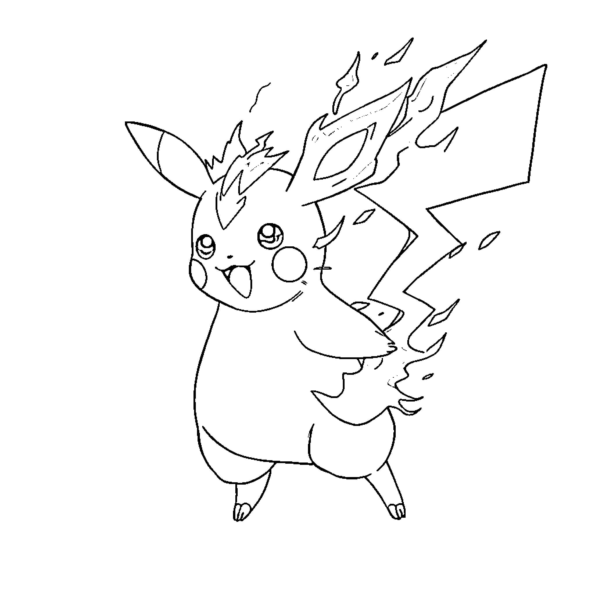 Pikachu using an electric attack Coloring Page (free black-and-white line drawing printable PDF for all, from beginners to advanced learners, including children, teens, adults, and seniors)