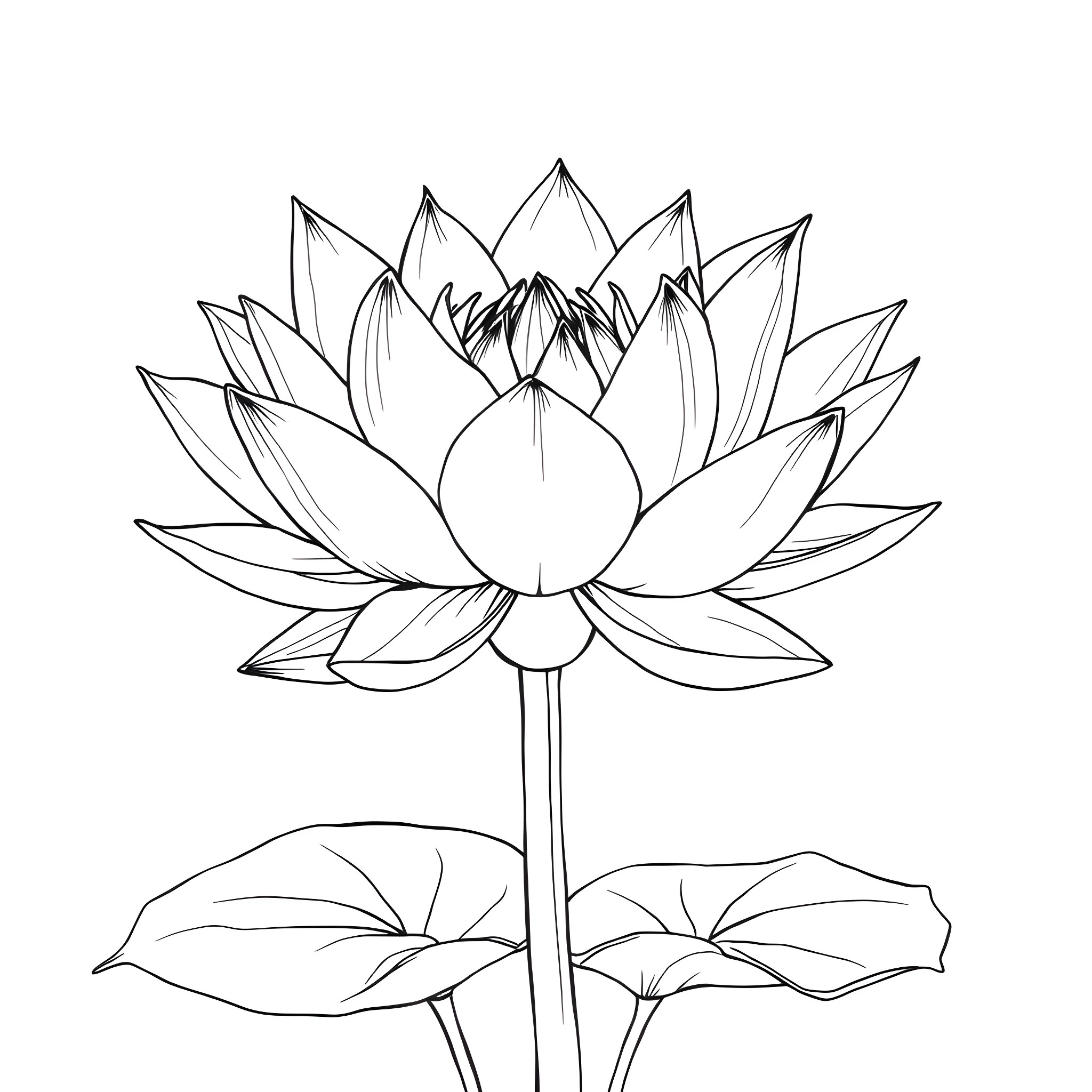 Water Lily Blooming Gracefully Coloring Page (free black-and-white line drawing printable PDF for all, from beginners to advanced learners, including children, teens, adults, and seniors)