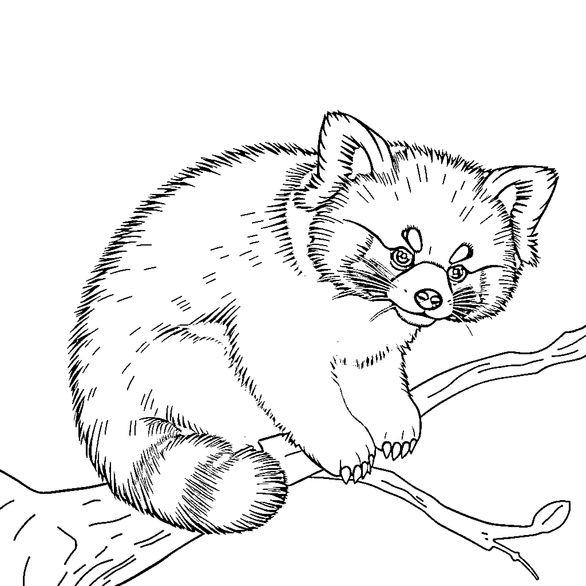 Panda cub exploring its surroundings Coloring Page (free black-and-white line drawing printable PDF for all, from beginners to advanced learners, including children, teens, adults, and seniors)