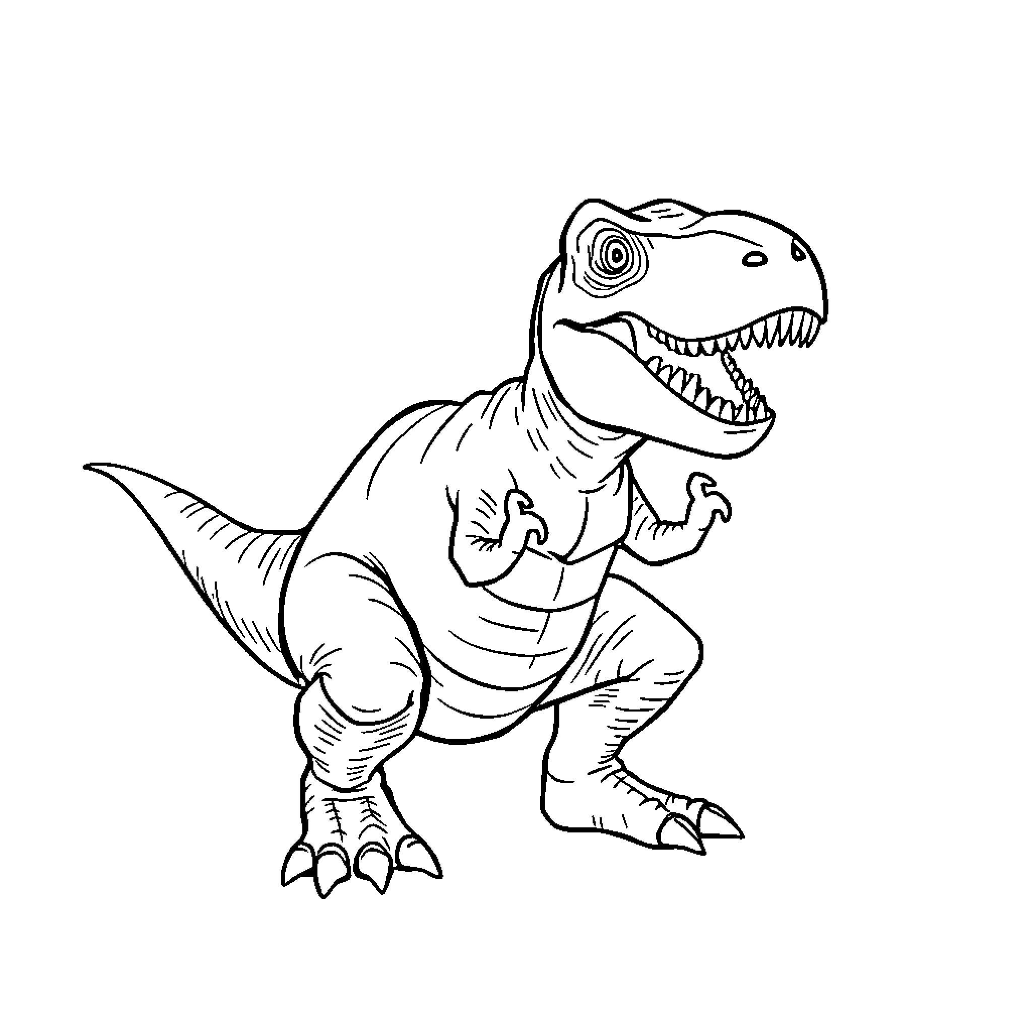 T-Rex Roaring with Fierce Expression Coloring Page (free black-and-white line drawing printable PDF for all, from beginners to advanced learners, including children, teens, adults, and seniors)